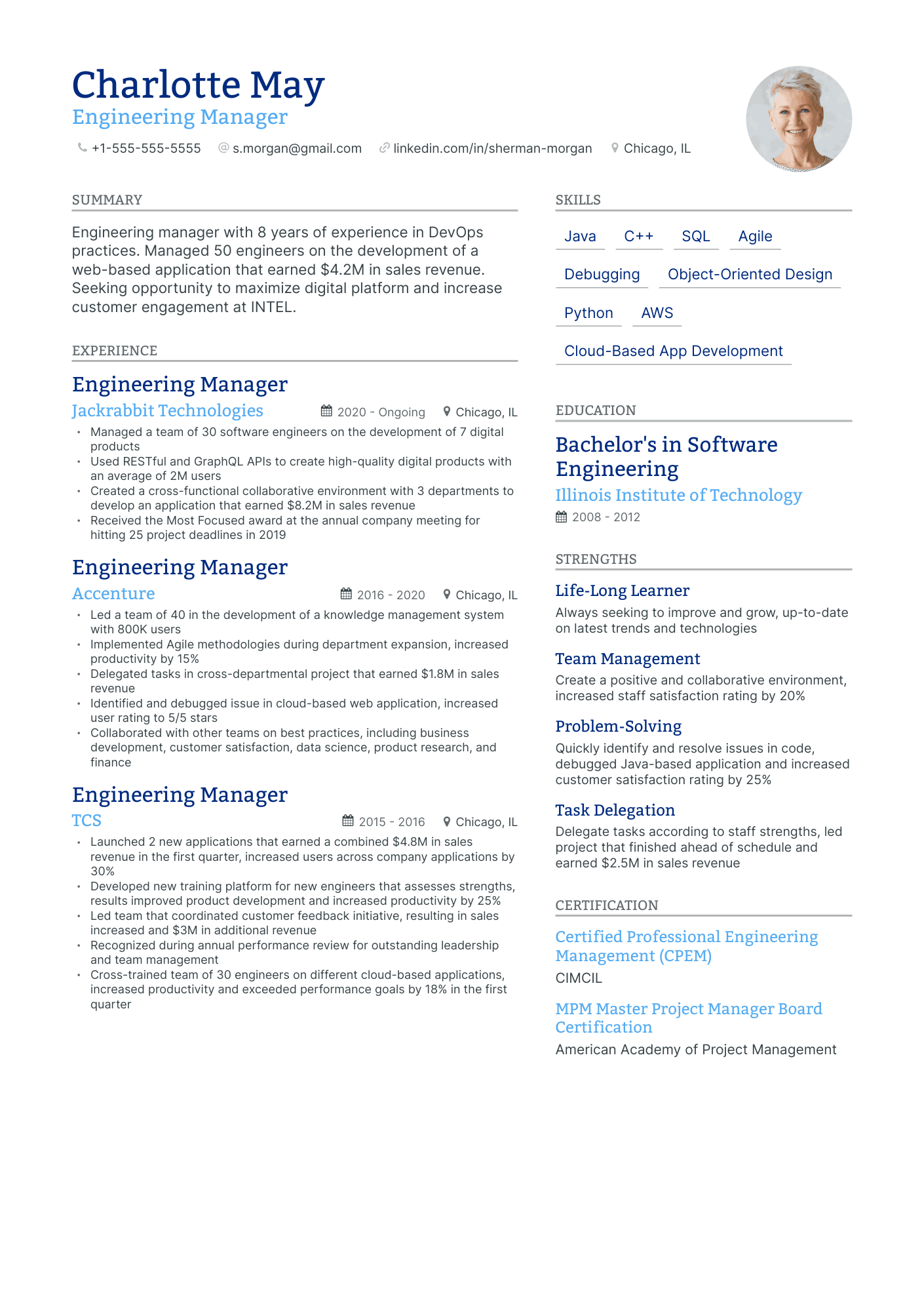 Modern Engineering Manager Resume Template