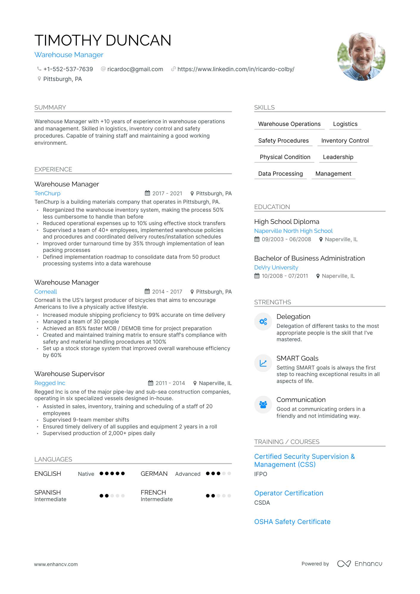 Modern Warehouse Manager Resume Template