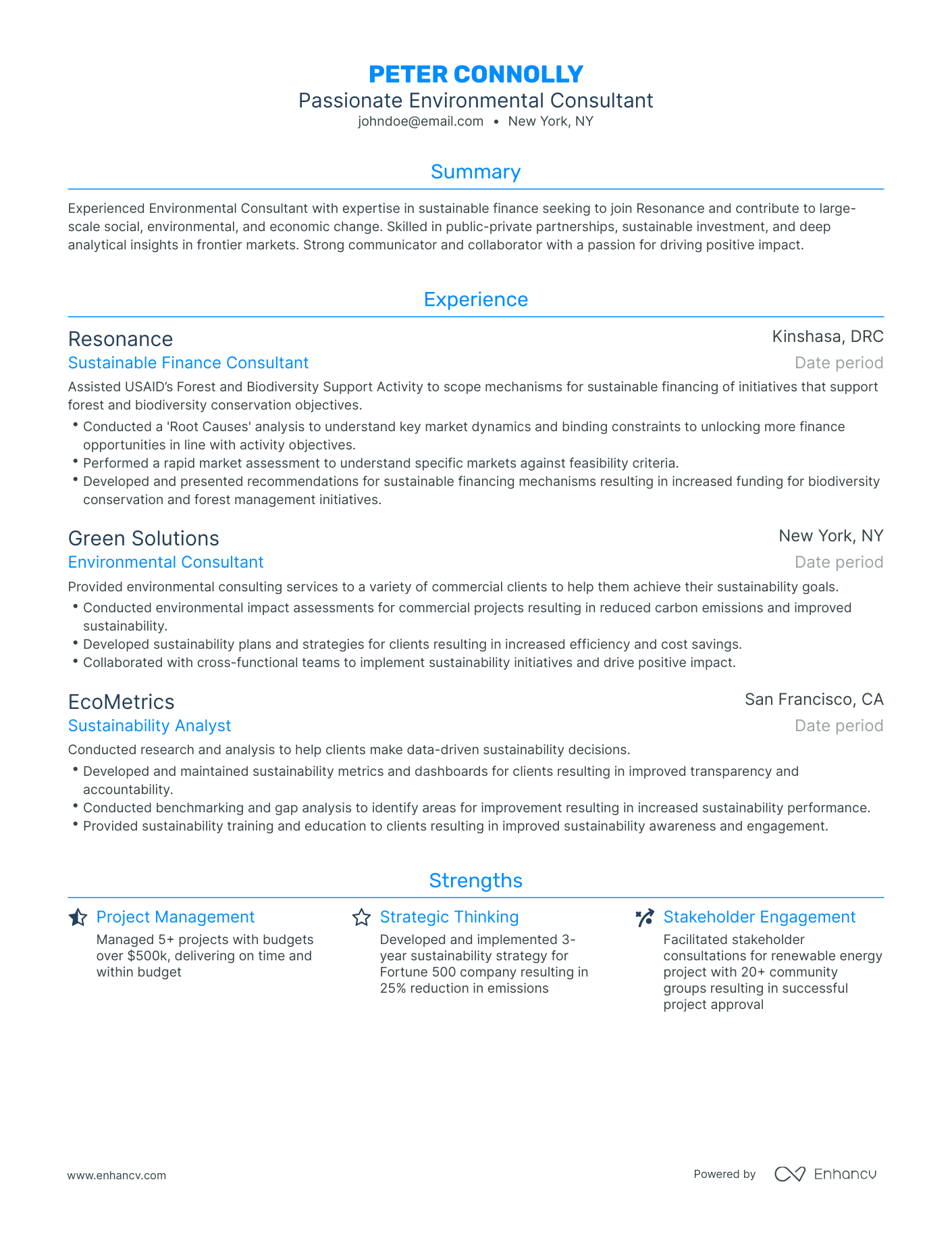 Traditional Environmental Consultant Resume Template
