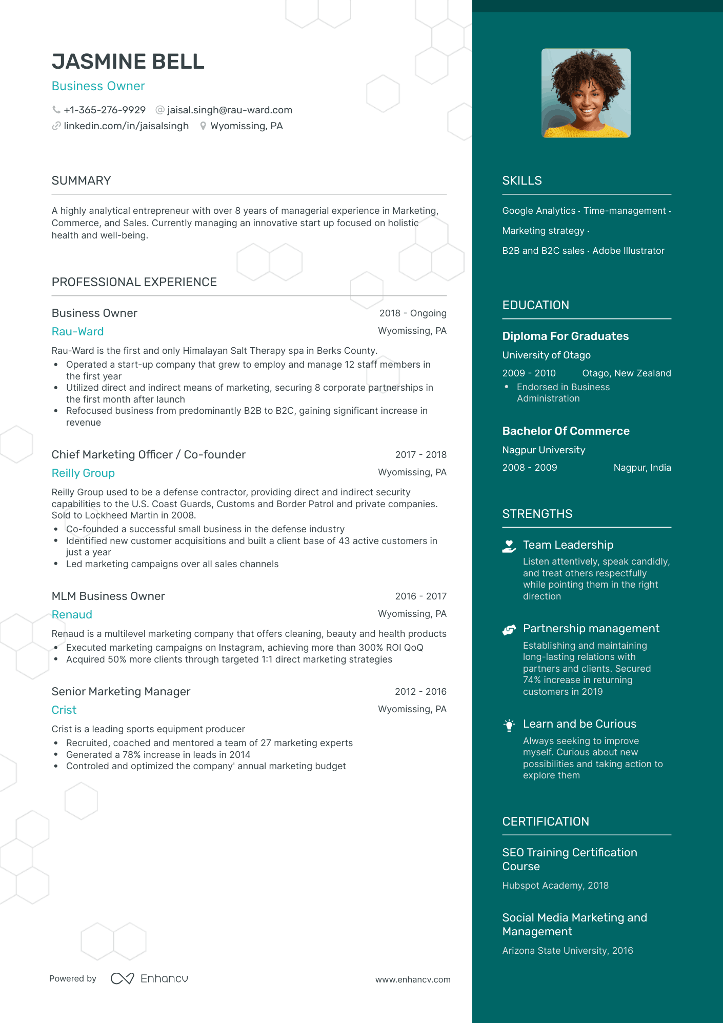 One Page Business Owner Resume Template