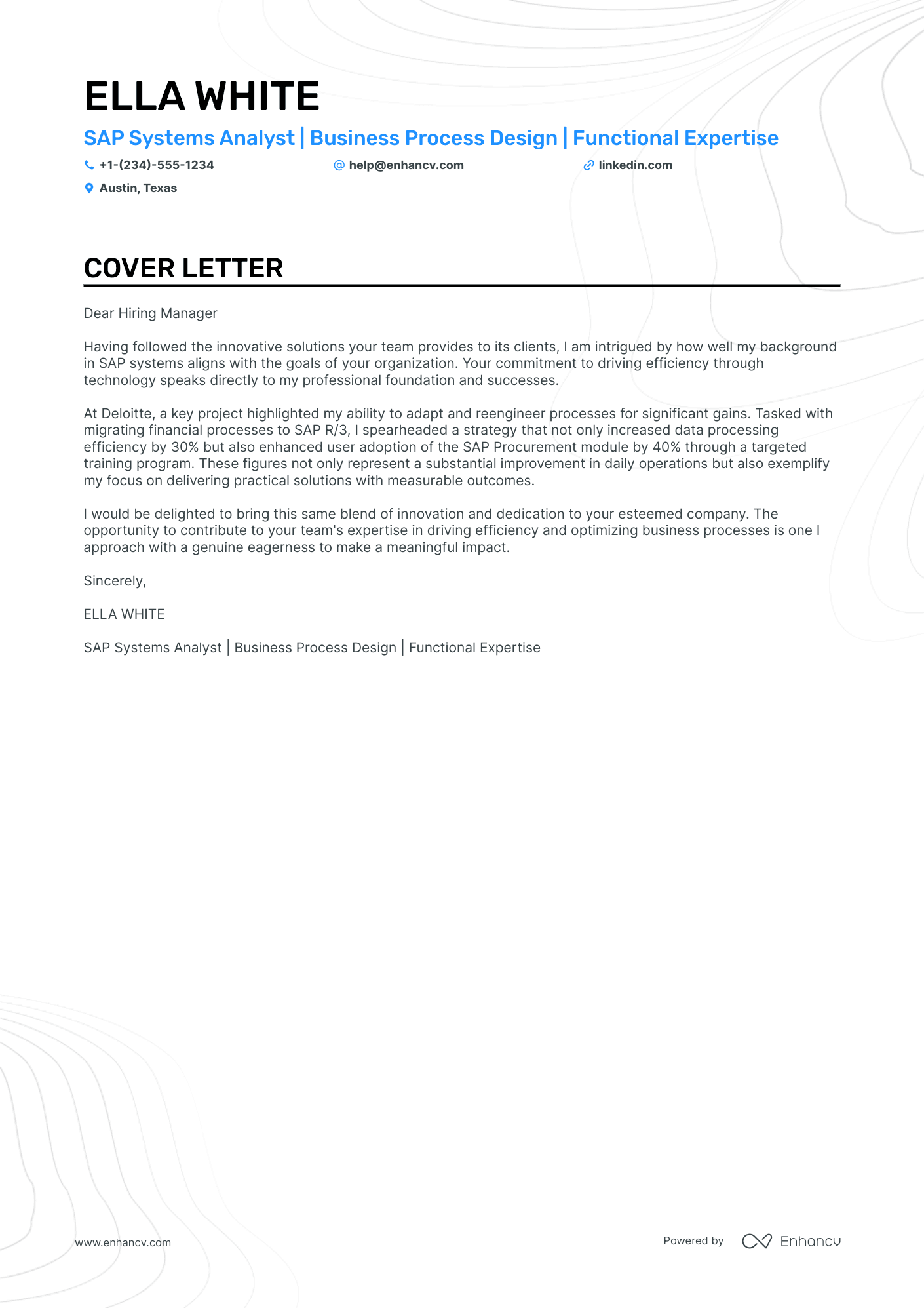 sample of business analyst cover letter