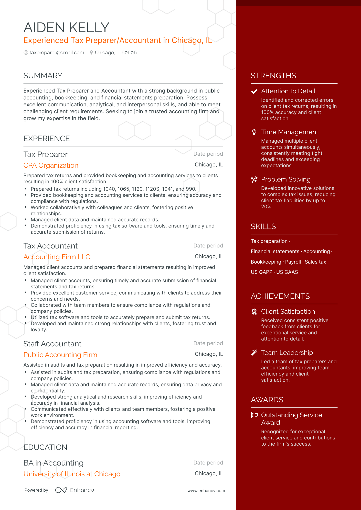 One Page Tax Preparer Resume Template