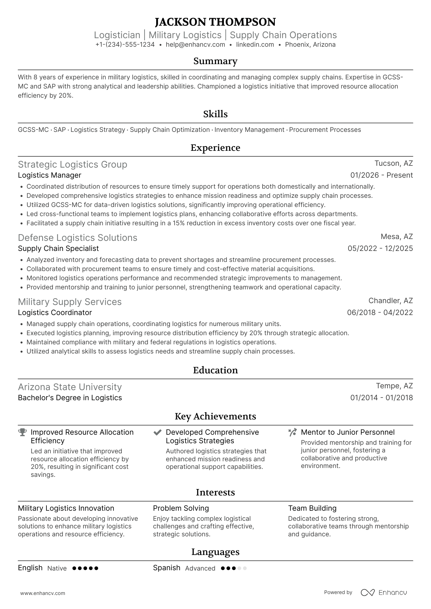 A resume example of a US Marine Corps Logistician