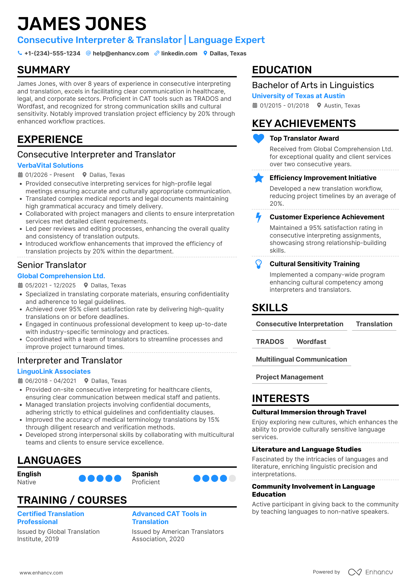 A resume example of a Consecutive Interpreter and Translator