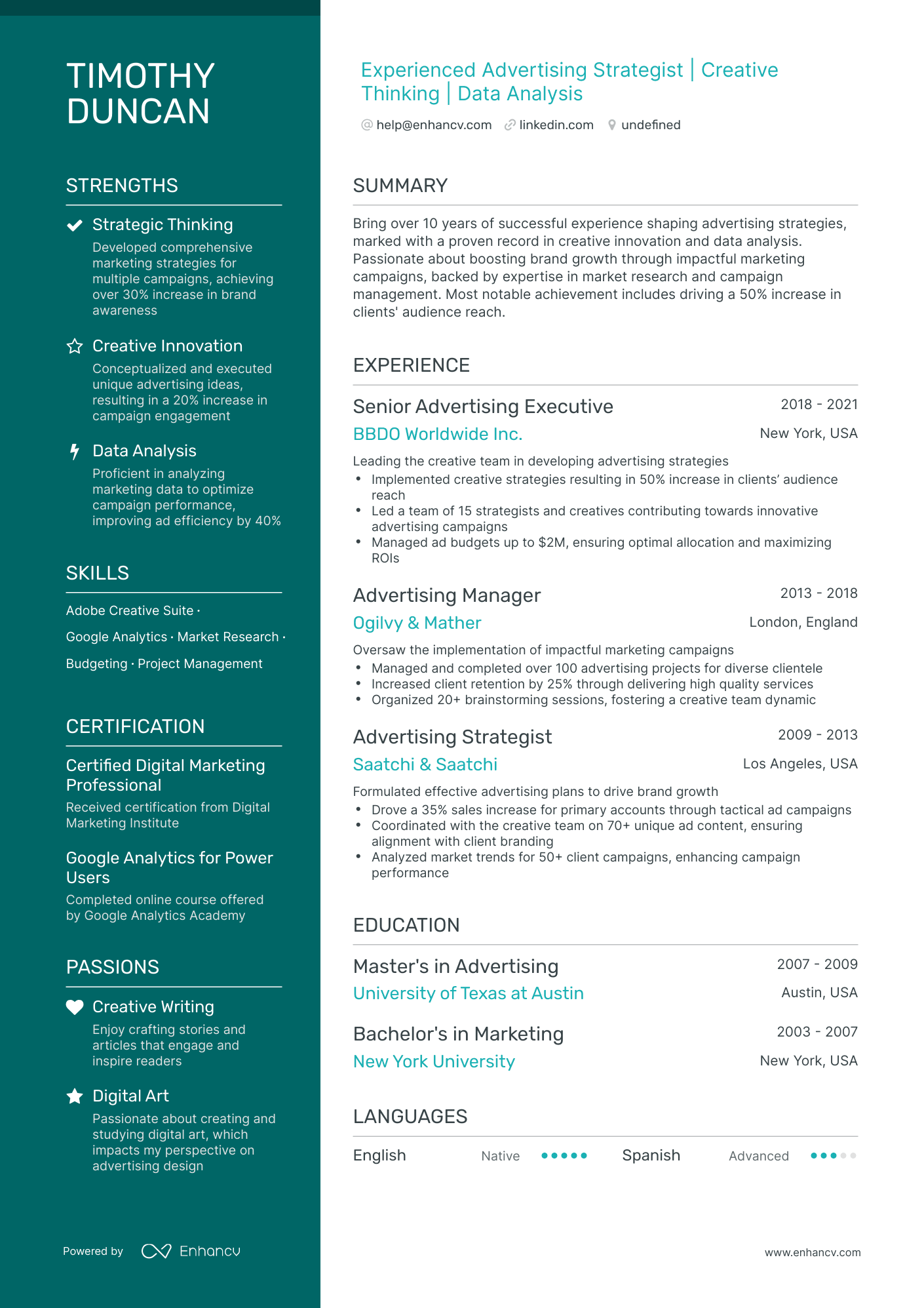 undefined Advertising Agency Resume Template