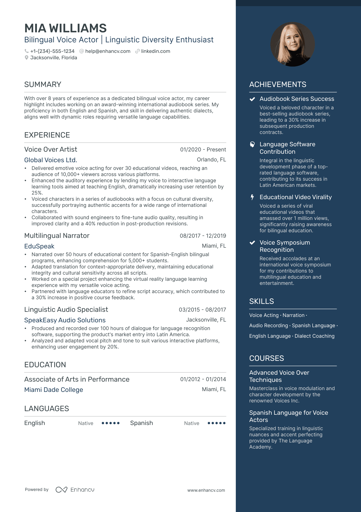 resume format for voice over artist