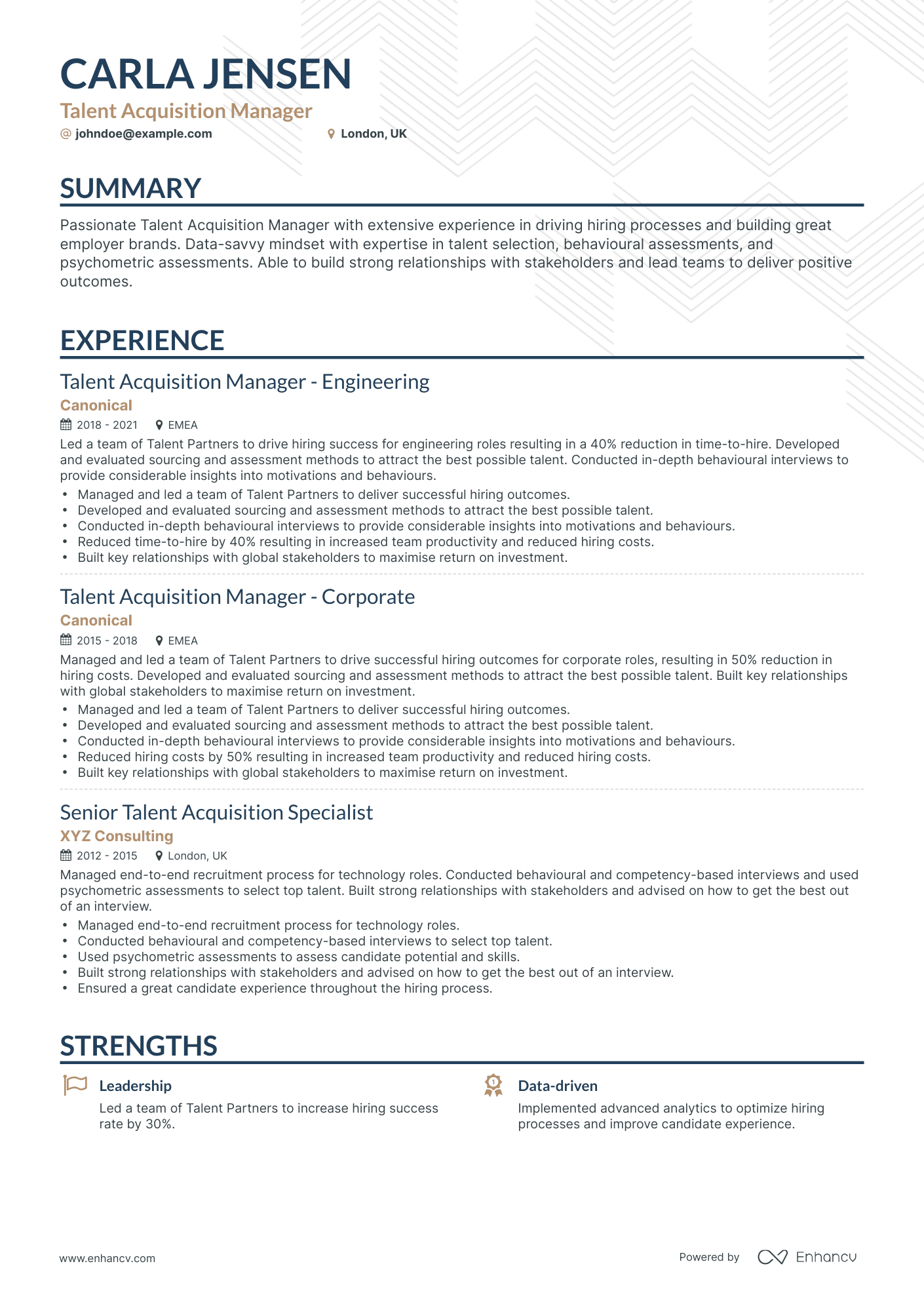 Classic Talent Acquisition Manager Resume Template