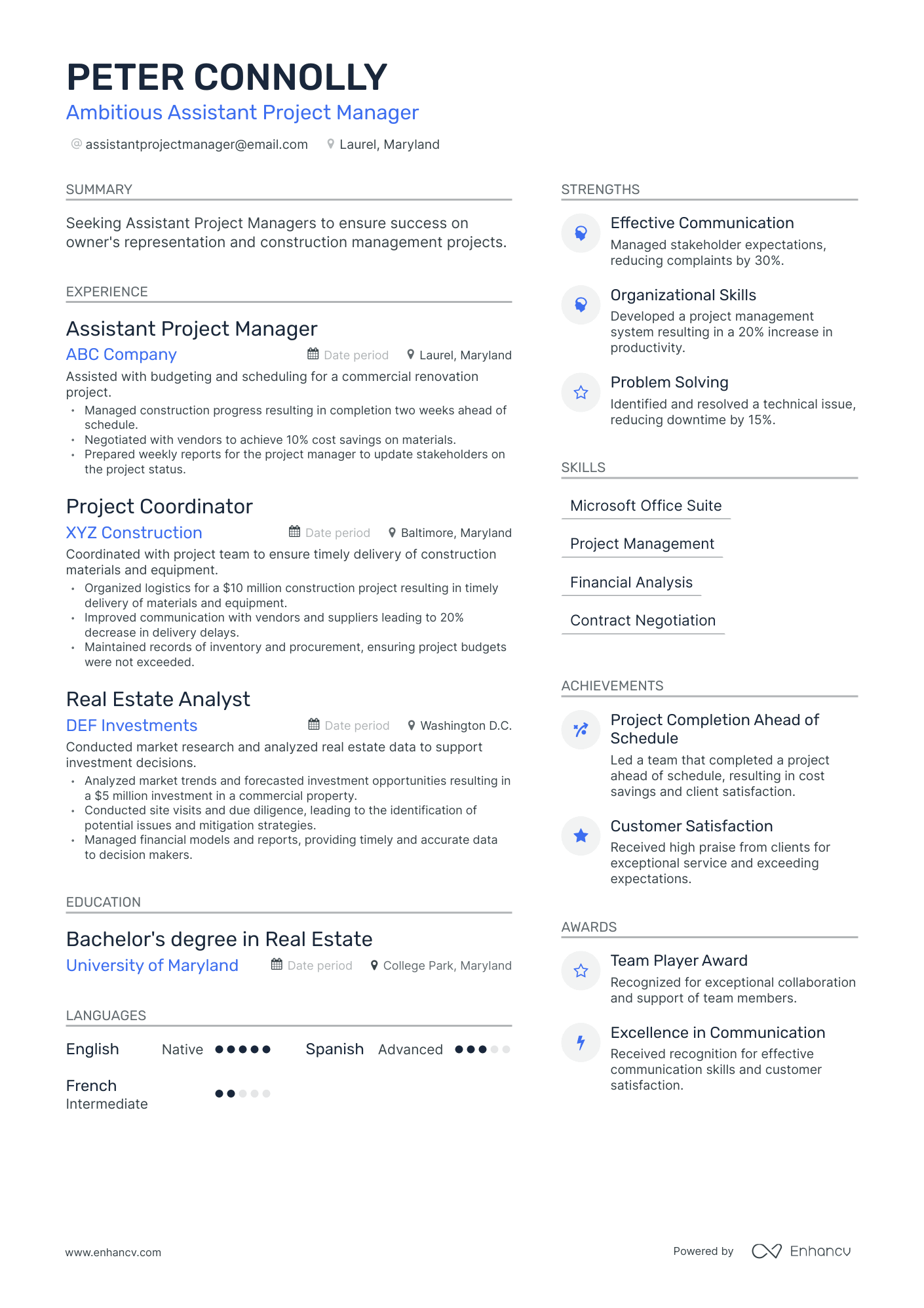 Modern Real Estate Assistant Resume Template