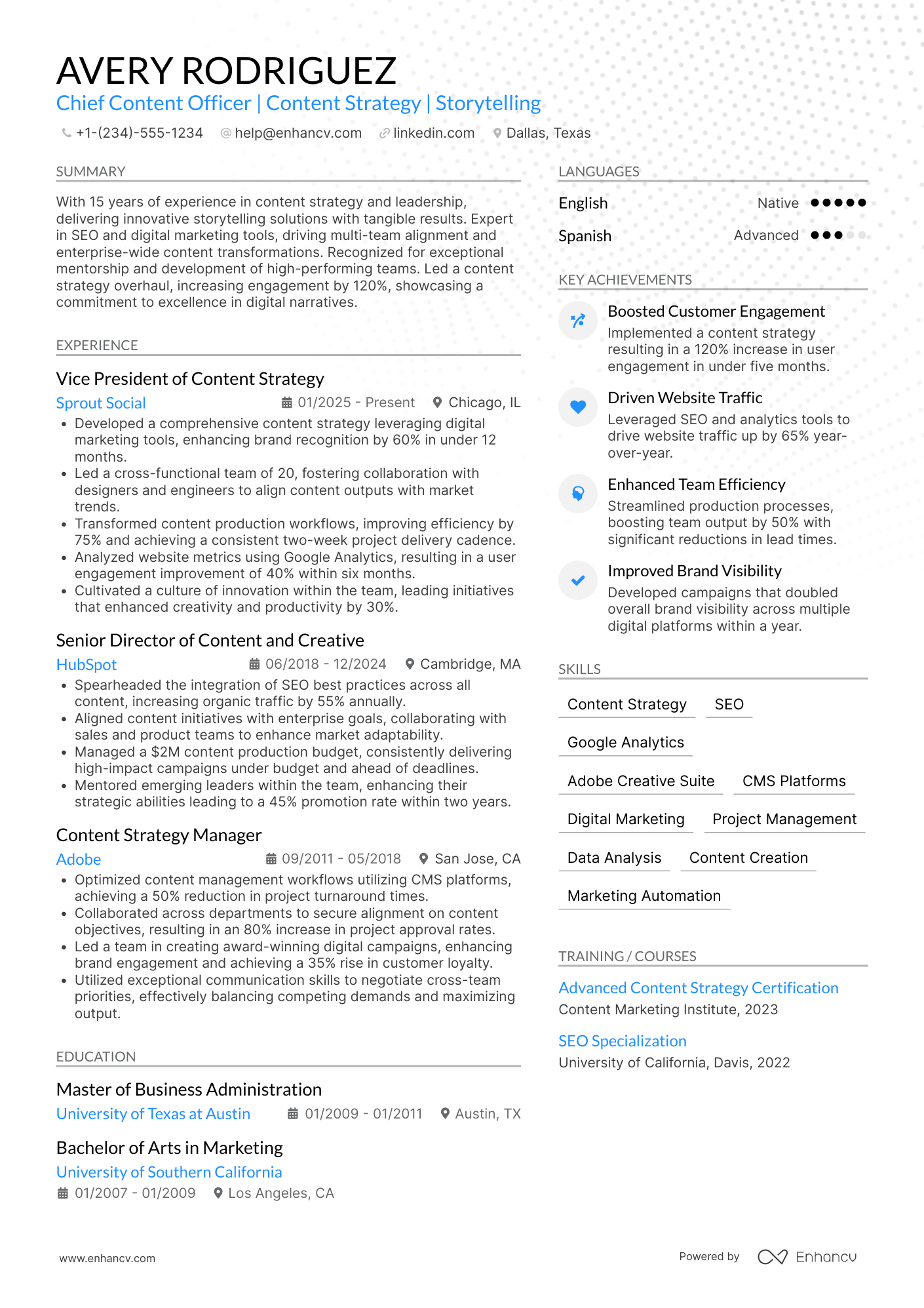 A resume example of a CCO
