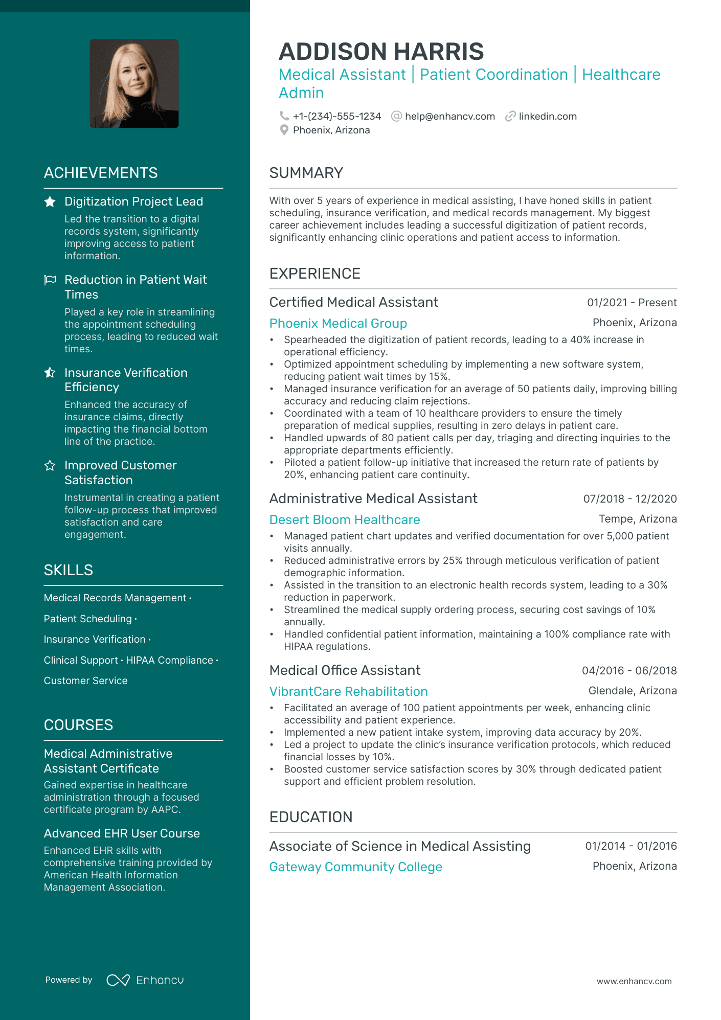 medical front desk resume examples