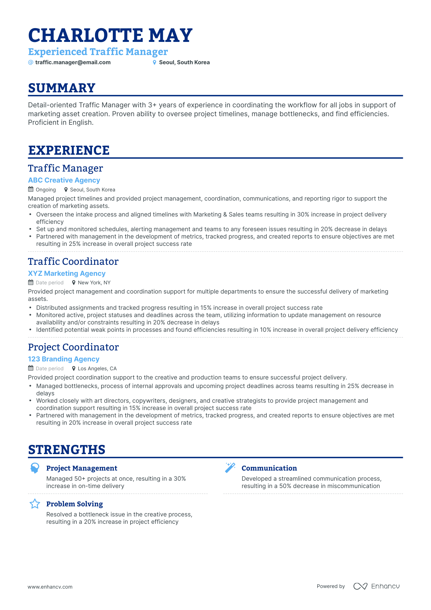 Classic Traffic Manager Resume Template