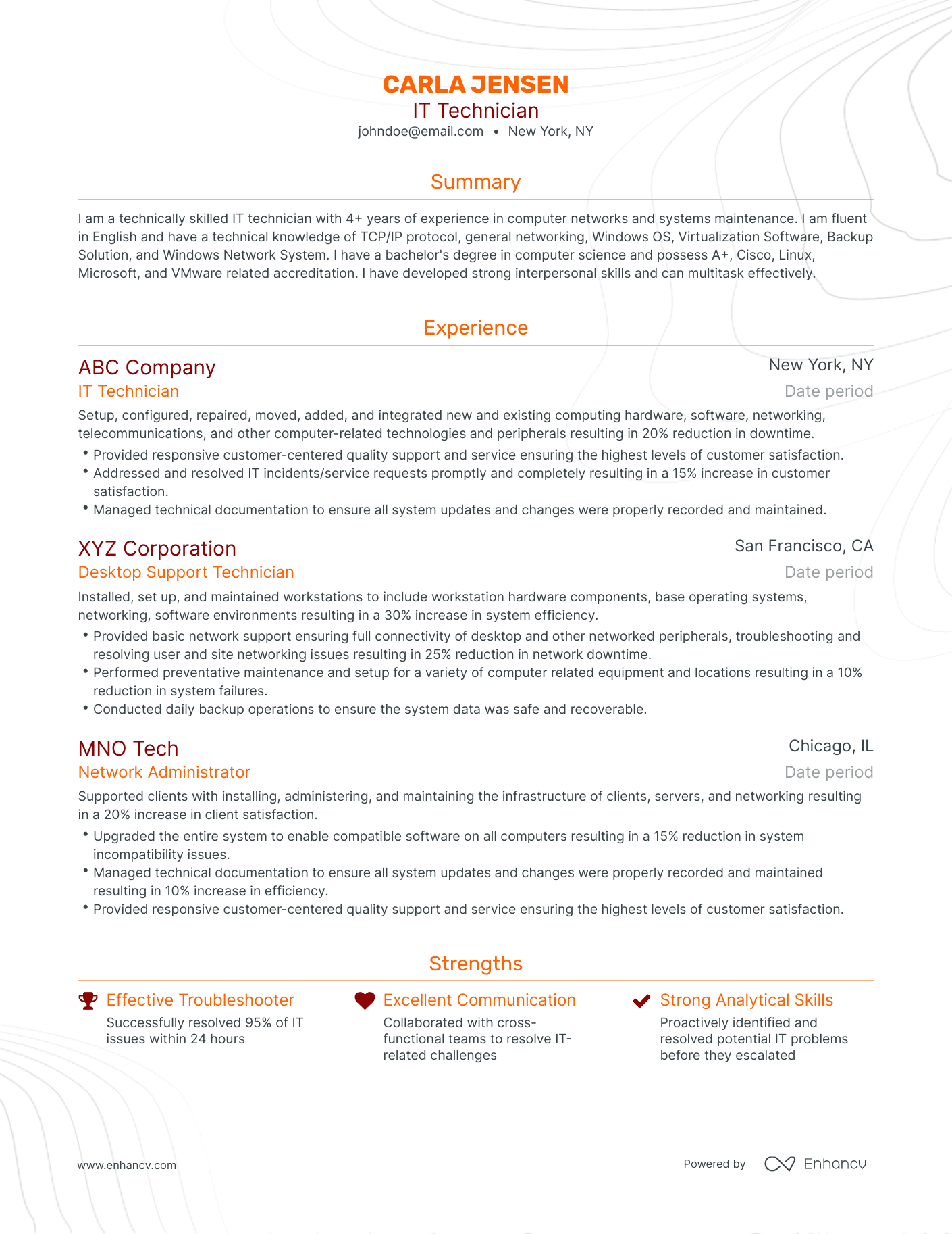 Traditional IT Technician Resume Template