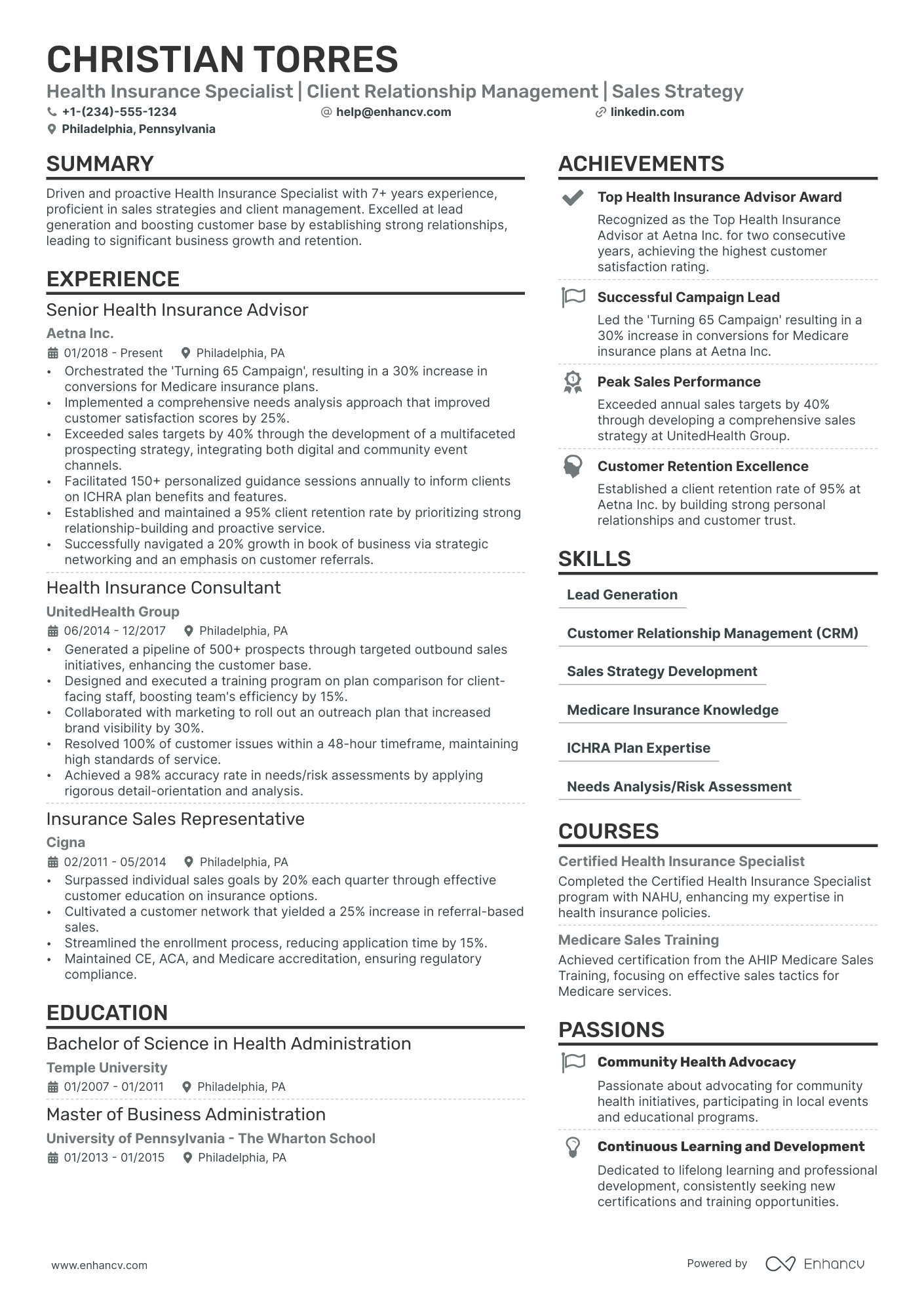 A resume example of a Sales Advisor