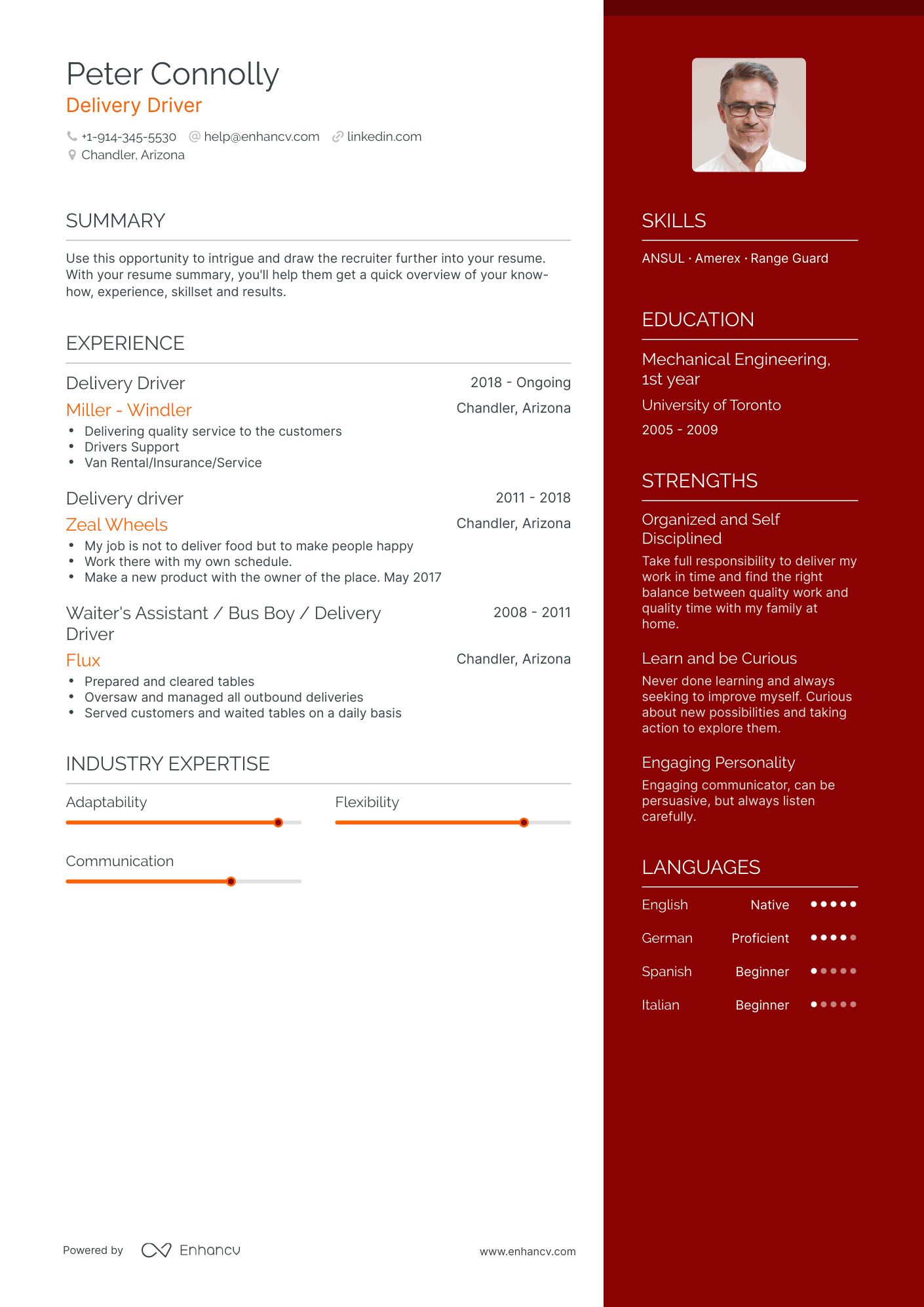 One Page Delivery Driver Resume Template