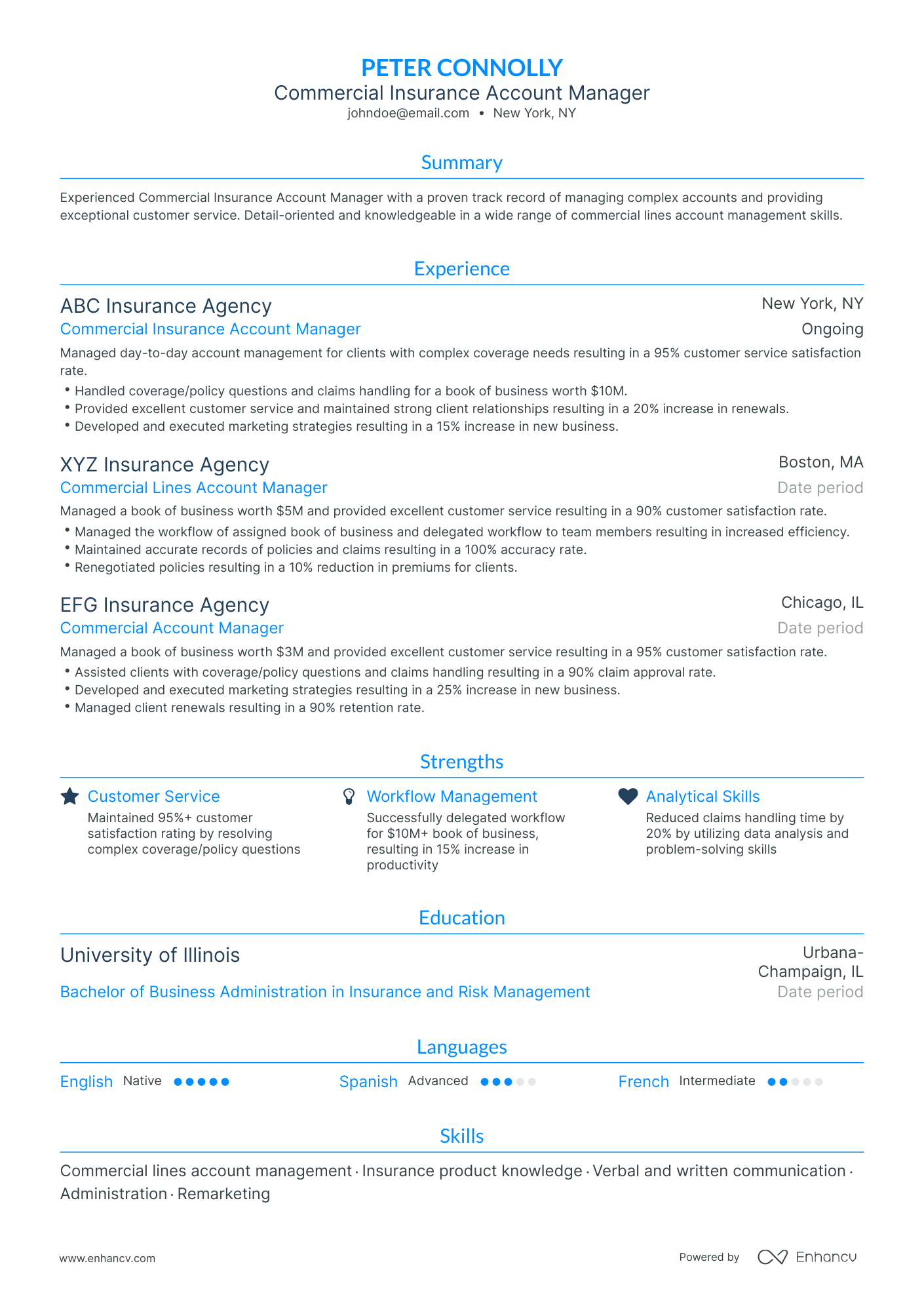 Traditional Commercial Account Manager Resume Template