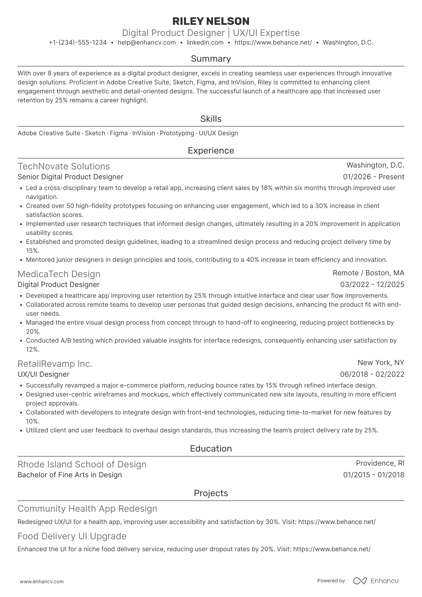 A resume example of a Digital Product Designer