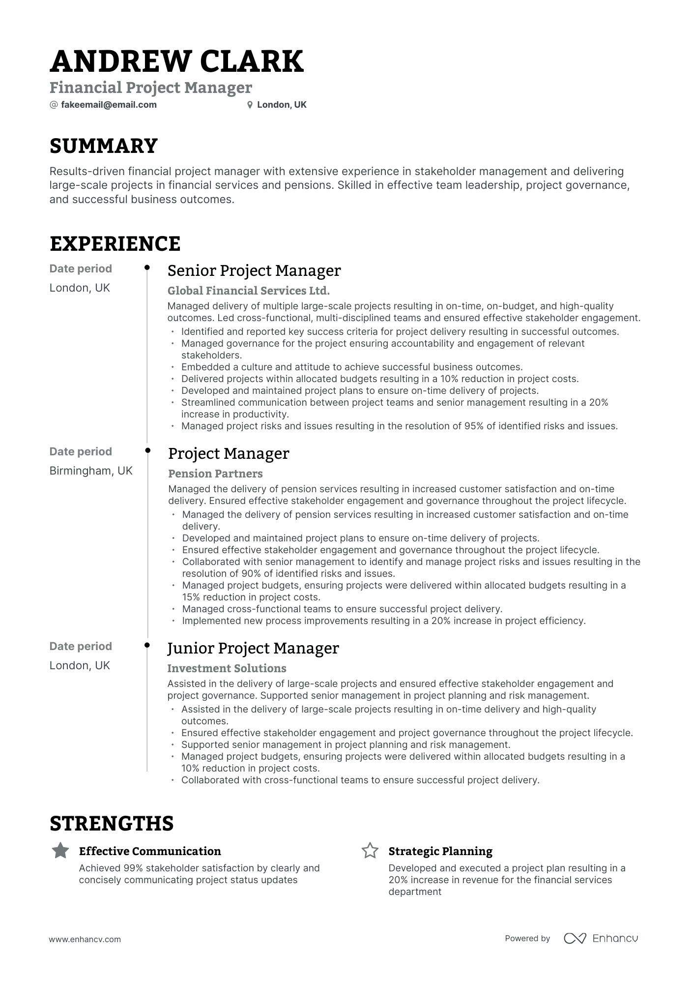 Timeline Financial Project Manager Resume Template