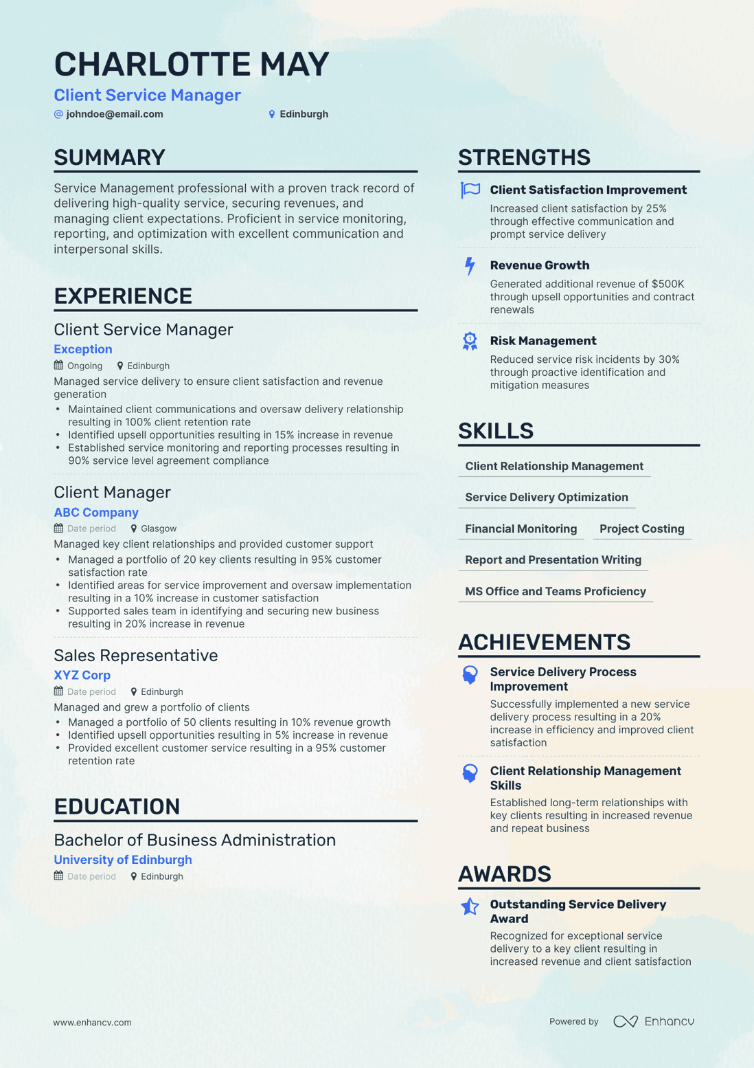 Simple Client Service Manager Resume Template