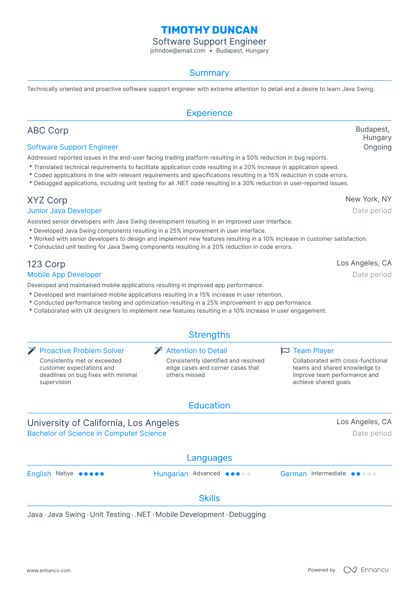 Traditional Software Support Engineer Resume Template