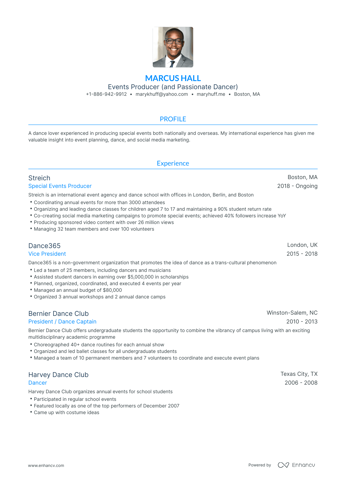 Traditional Dance Resume Template