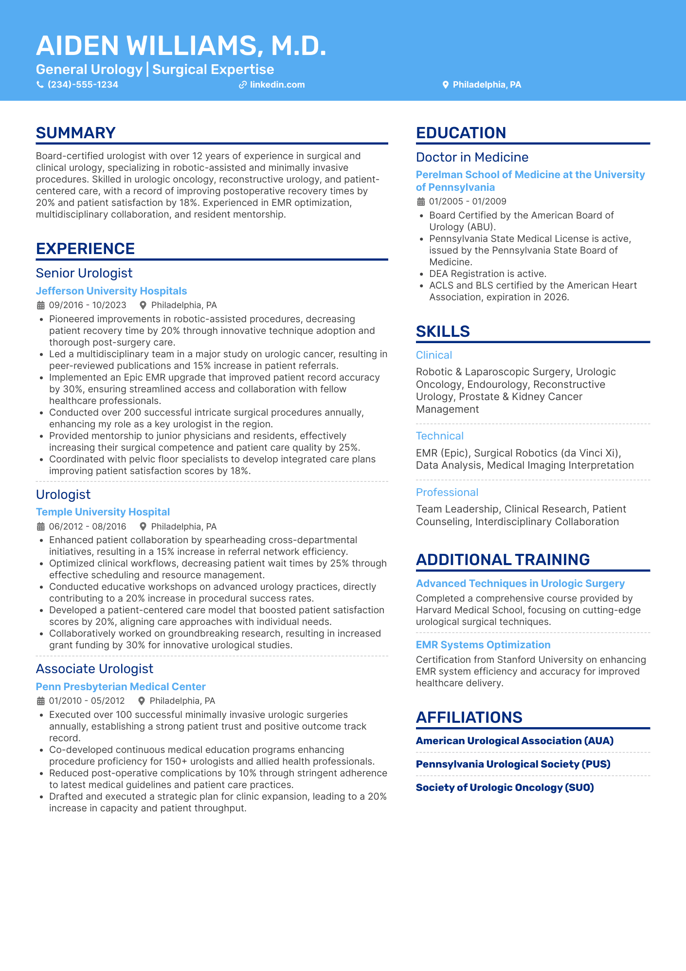 A resume example of a Urologist