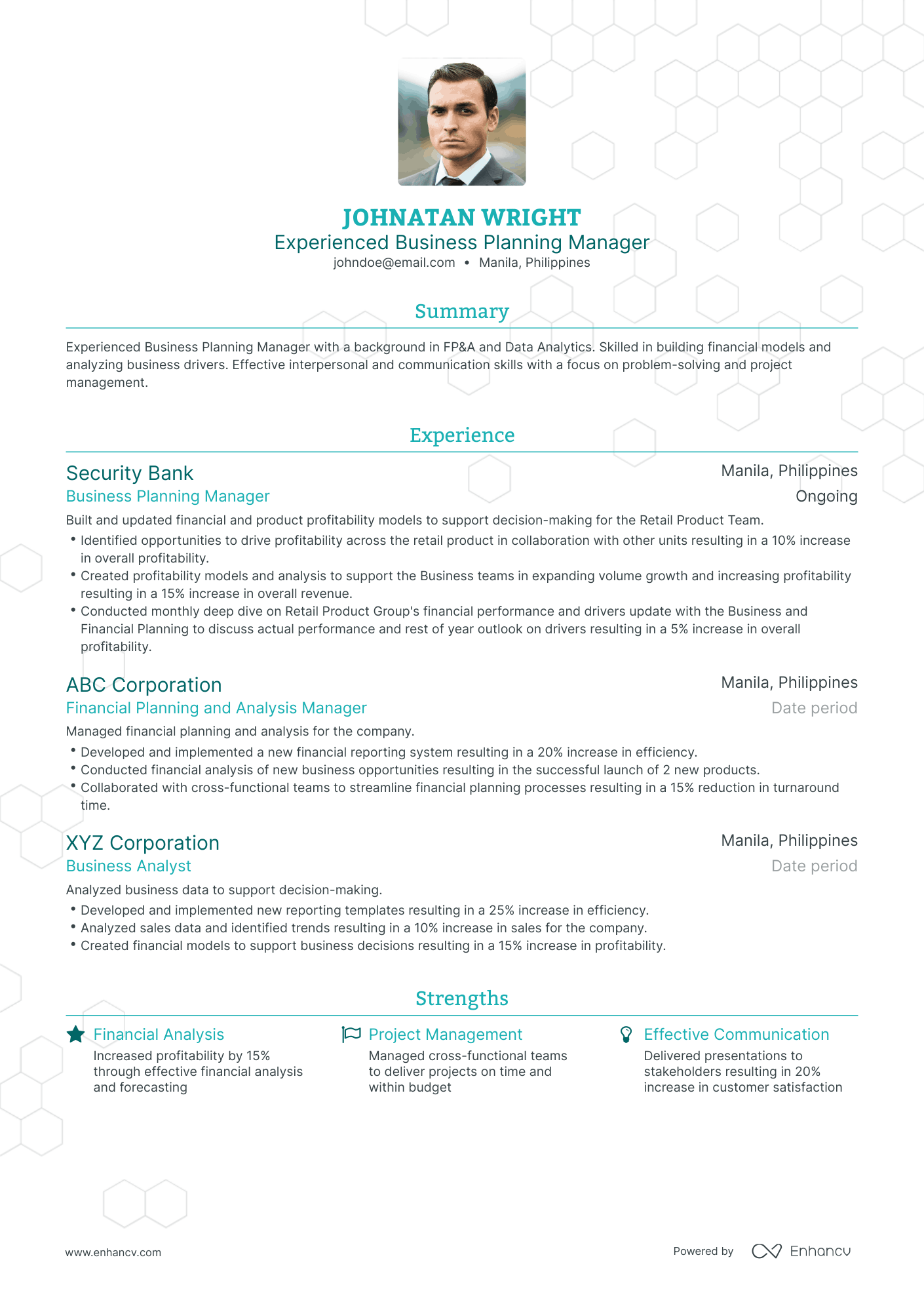 Traditional Business Planning Manager Resume Template