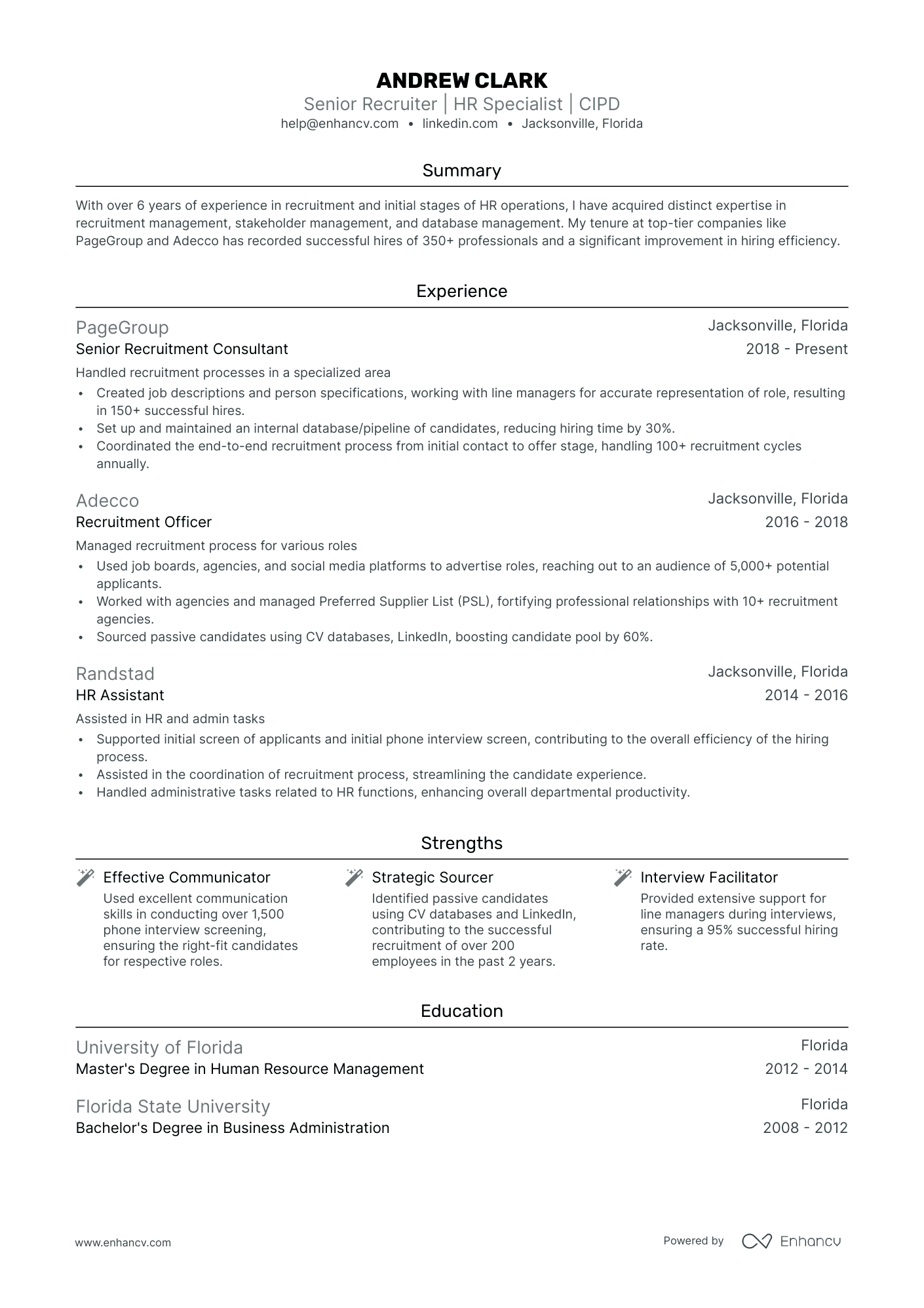 sample resume hr recruiter