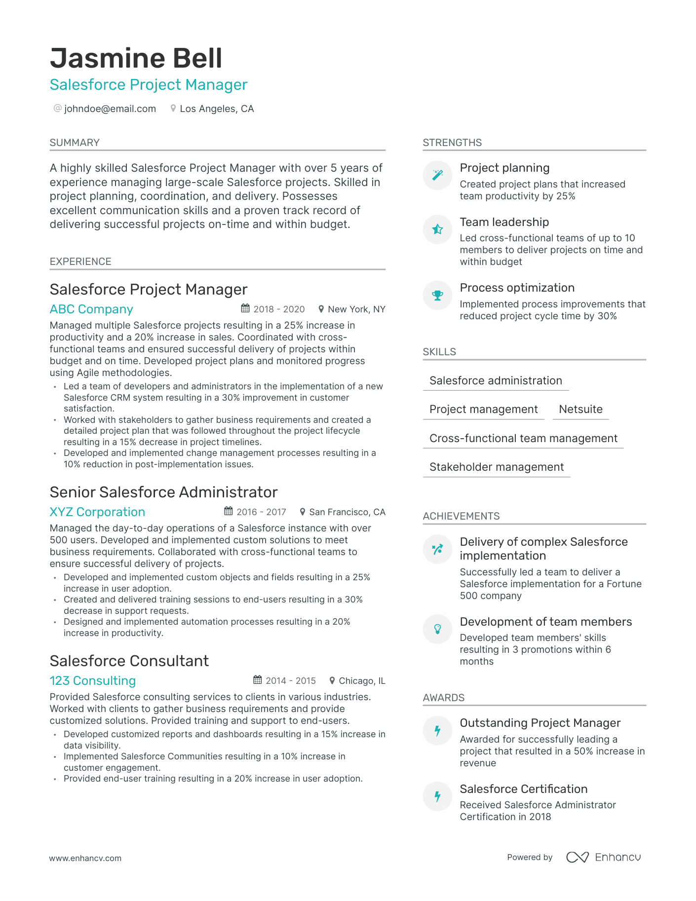 Modern Salesforce Project Manager Resume Template