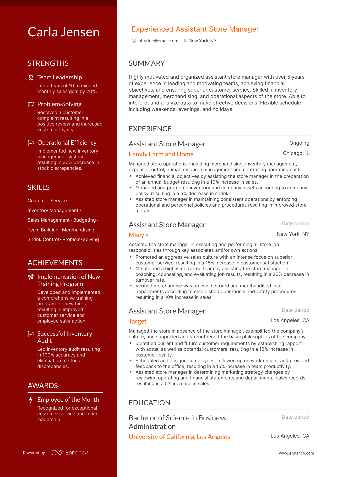 Polished Assistant Store Manager Resume Template