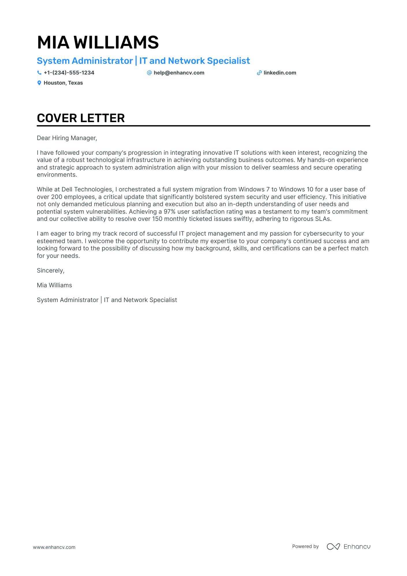 cover letter for linux system administrator