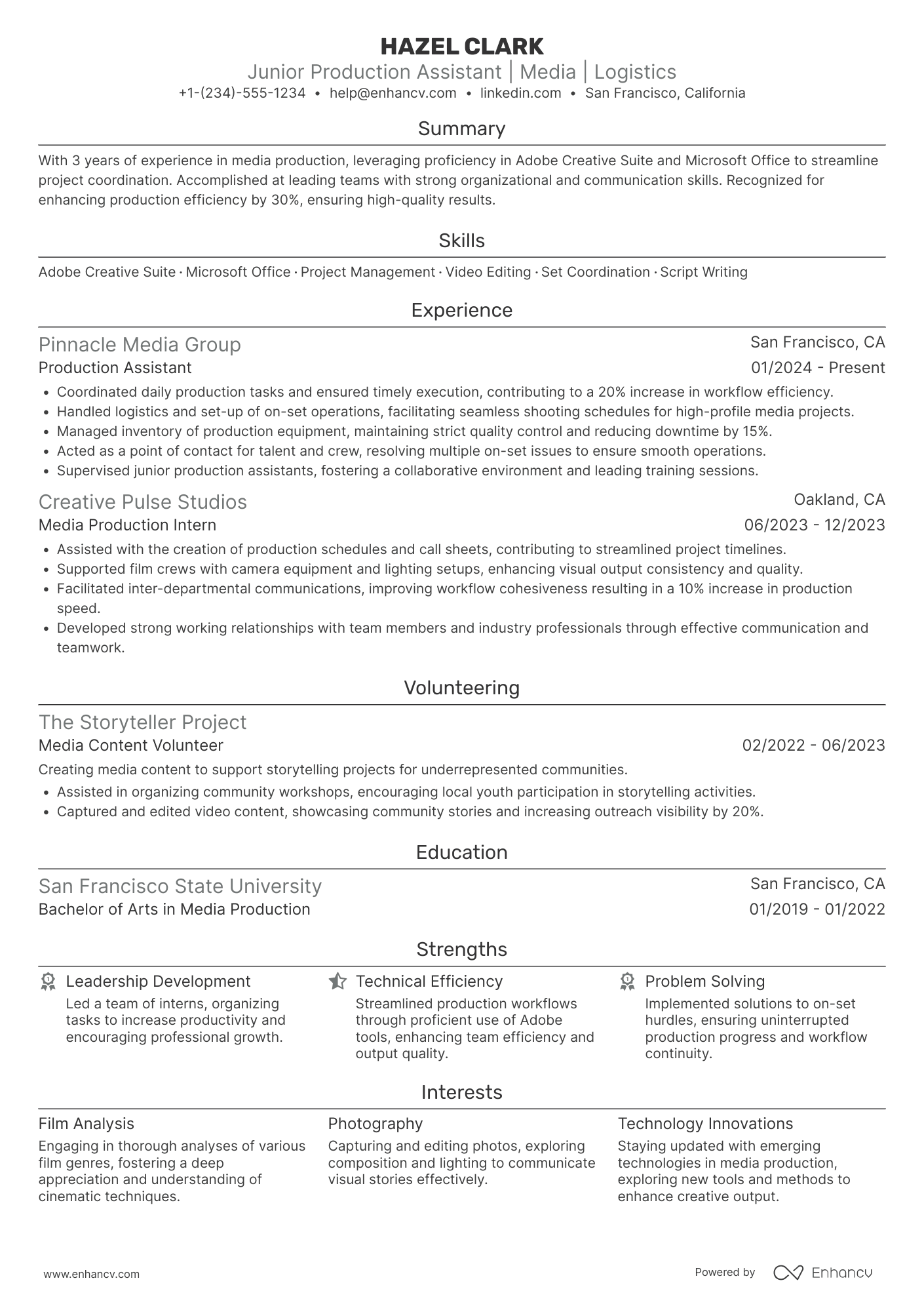 A resume example of a Lead Production Assistant