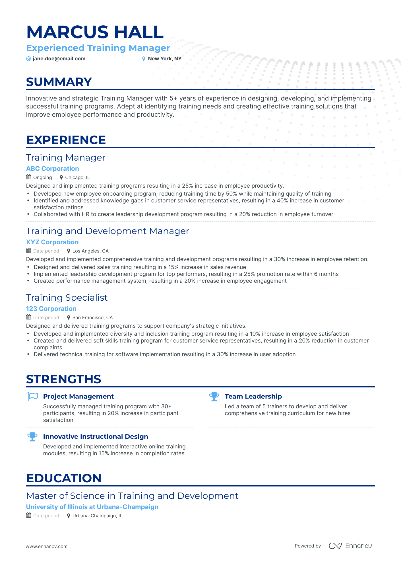 Classic Training Manager Resume Template