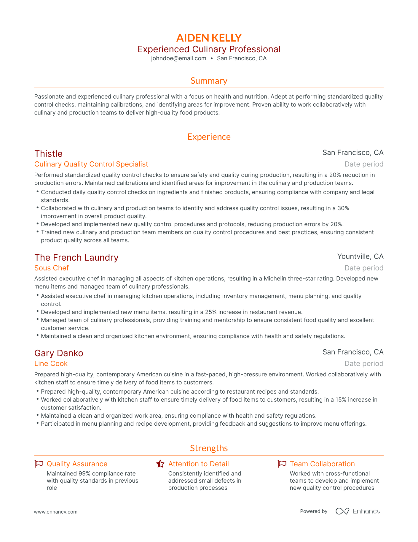 Traditional Culinary Resume Template