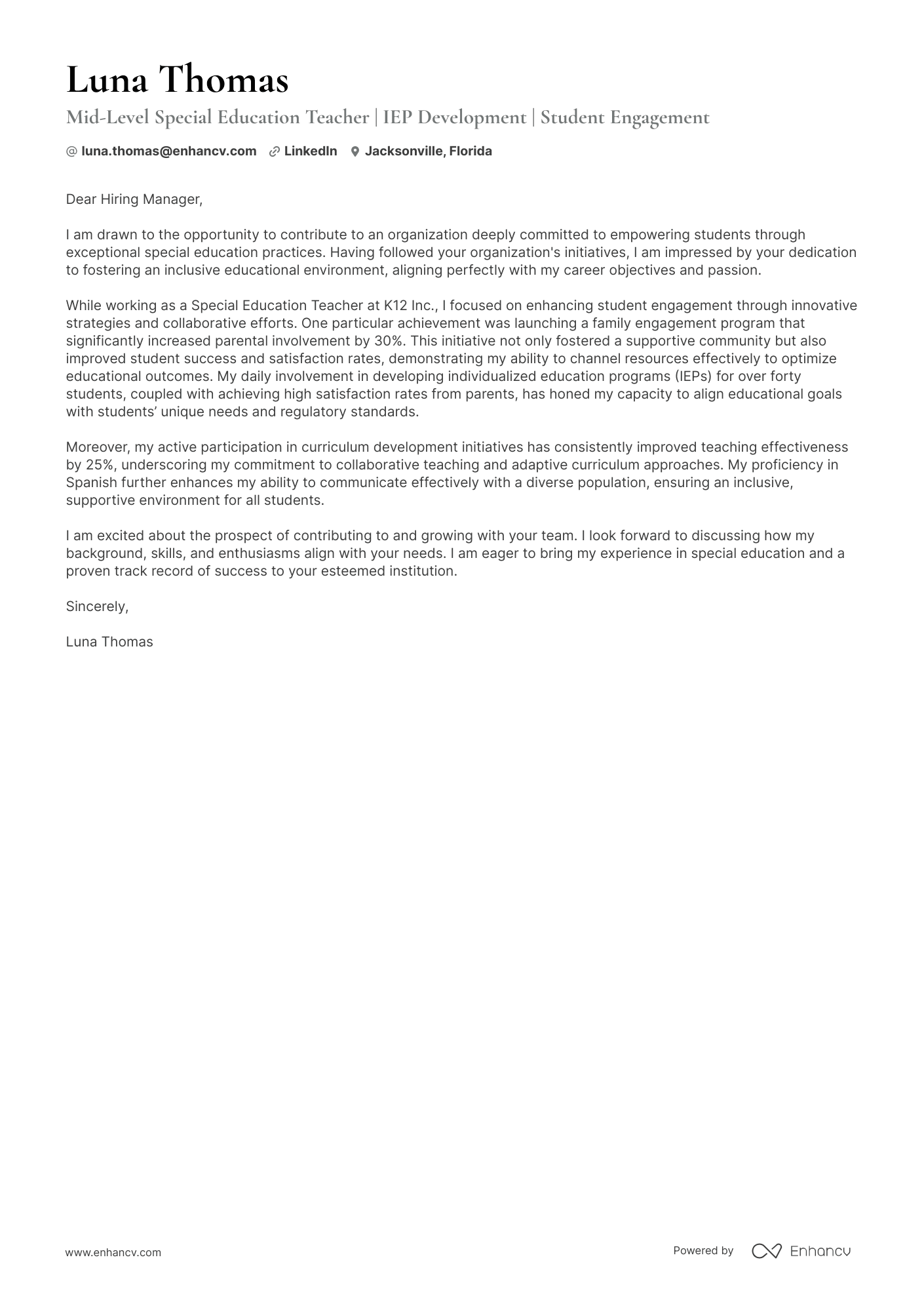 A resume example of a Mid level