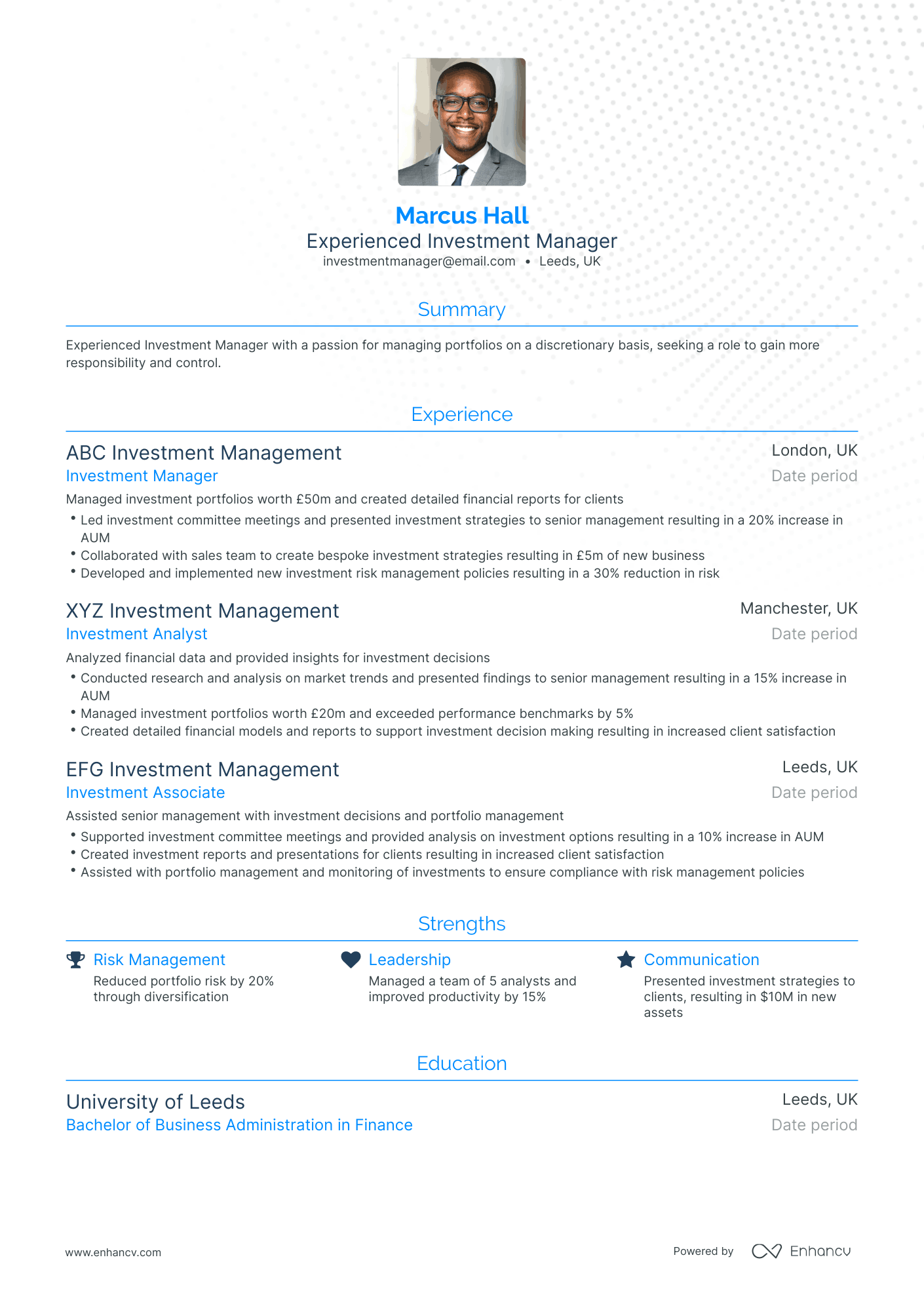 Traditional Investment Manager Resume Template