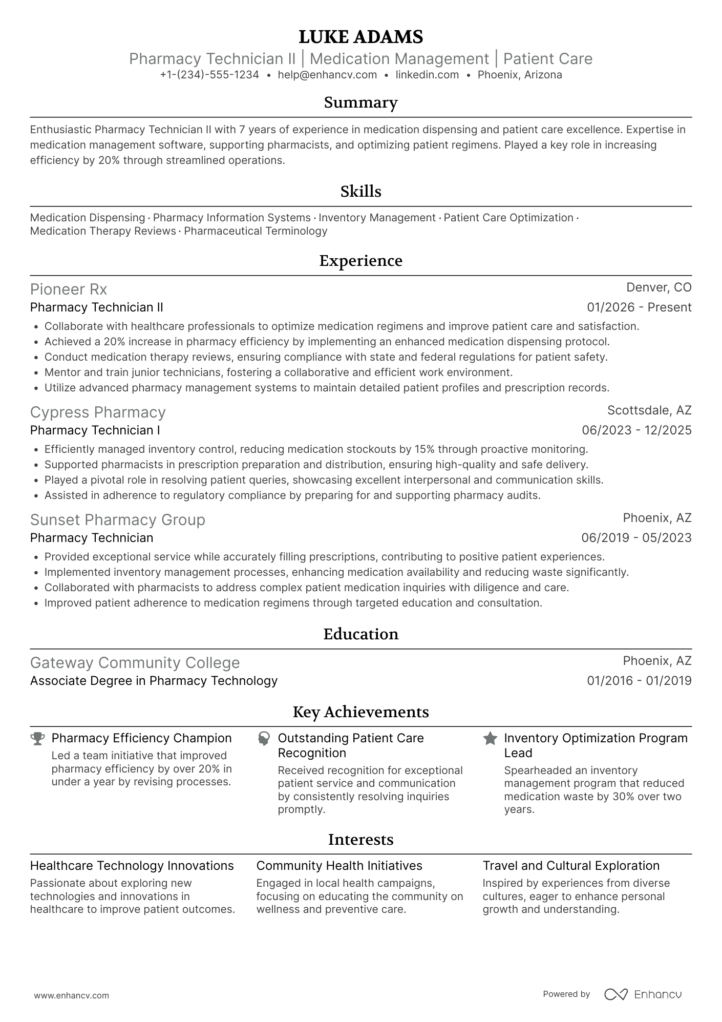 A resume example of a Pharmacy Technician Ii