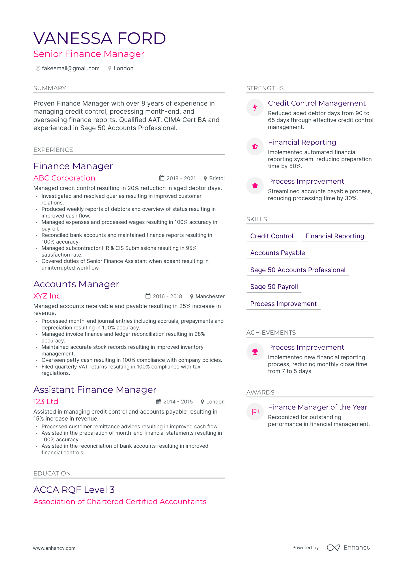 Modern Senior Finance Manager Resume Template
