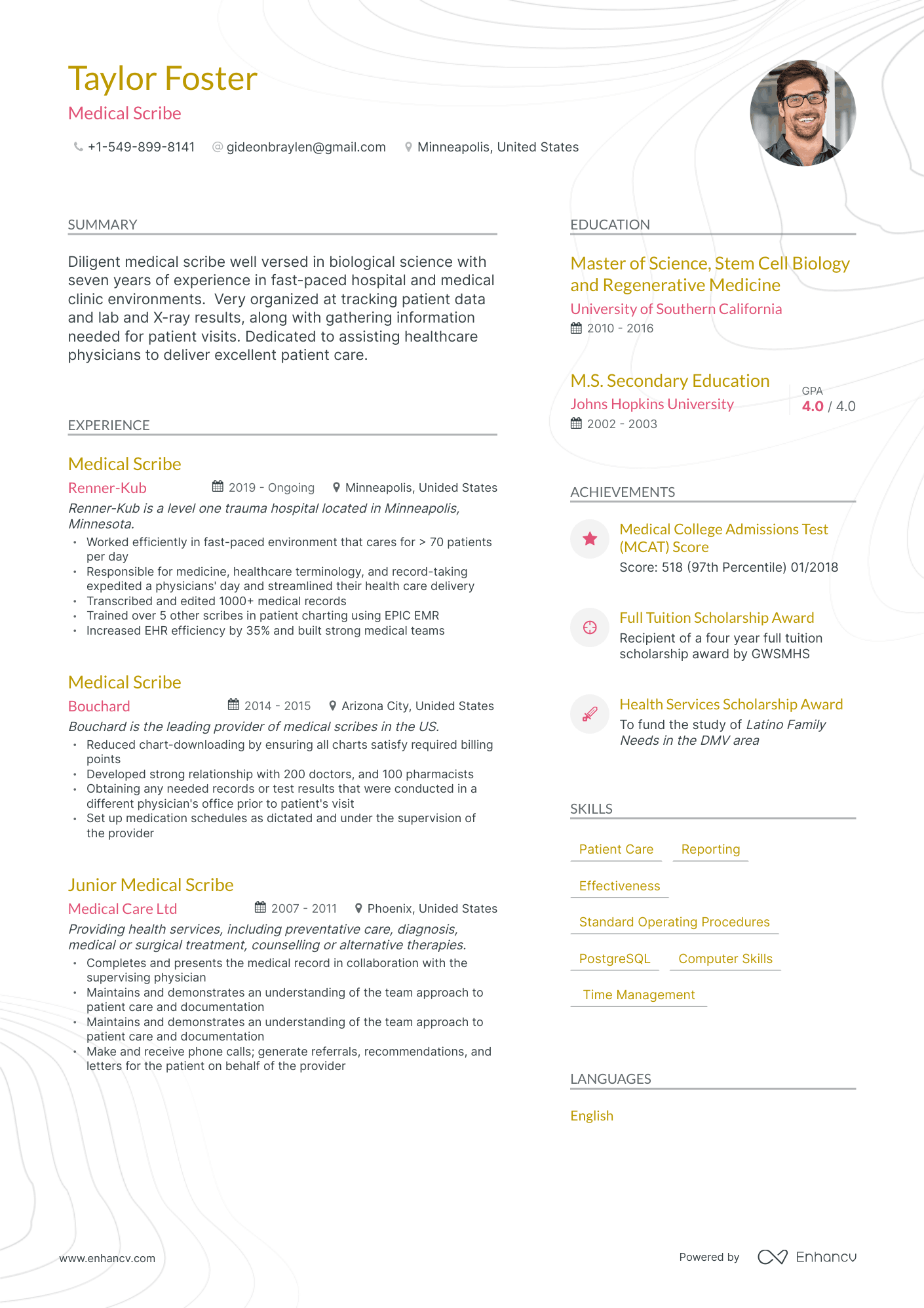 medical scribe resume sample