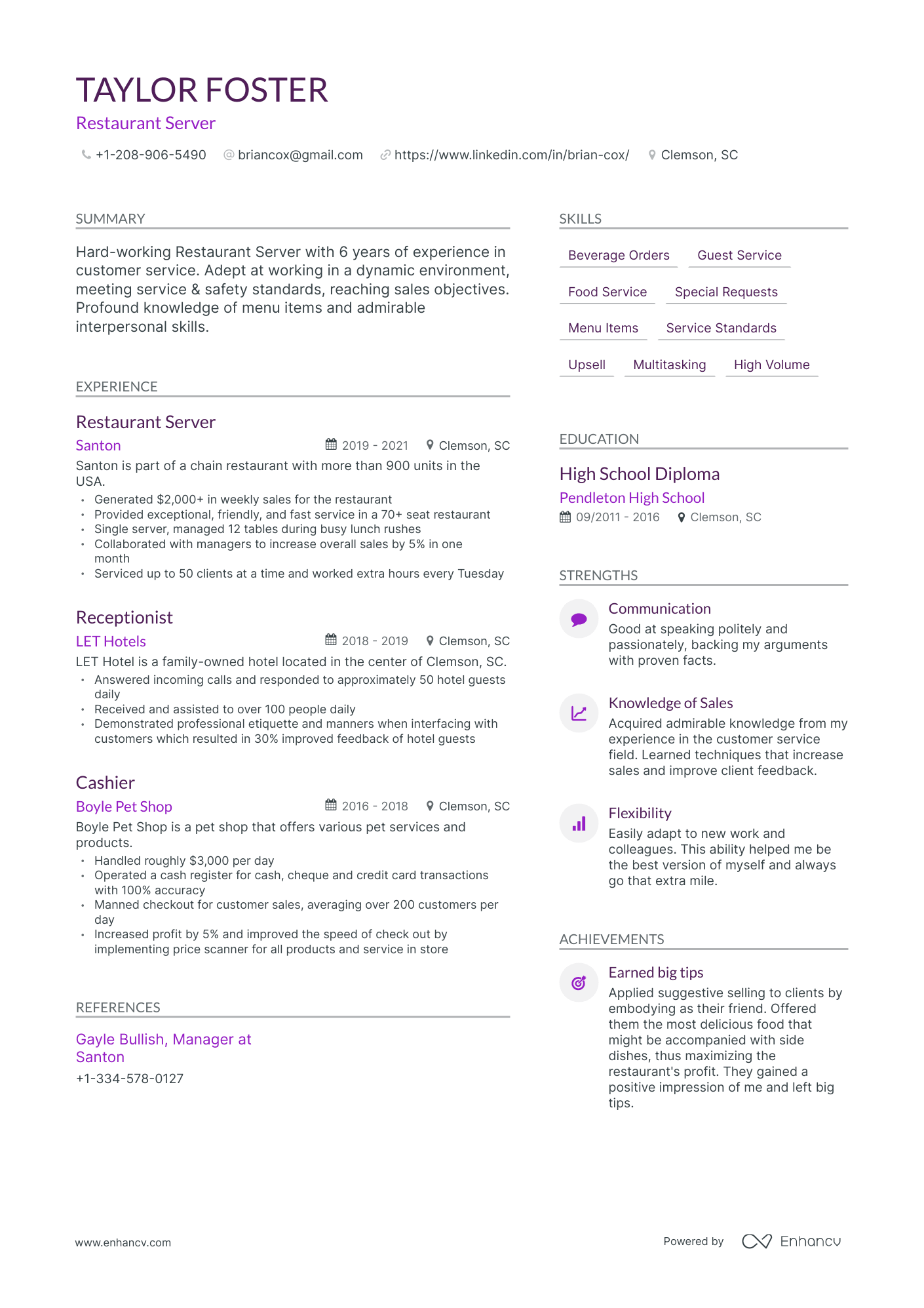 Modern Server Resume Template