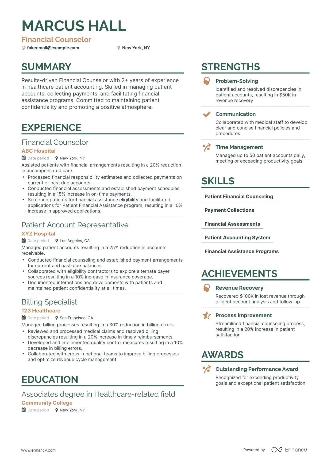 Simple Financial Counselor Resume Template