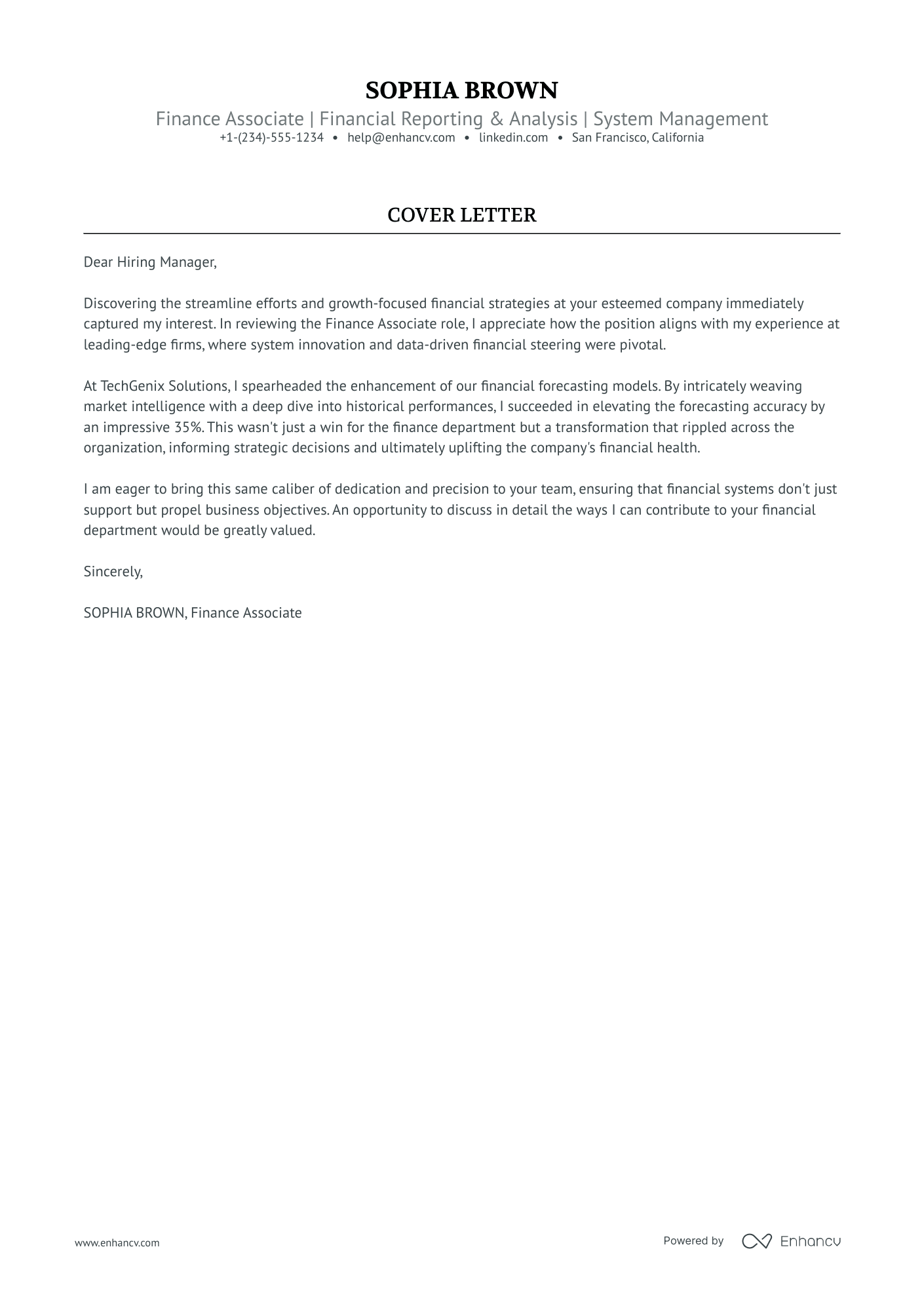 cover letter for finance position with experience