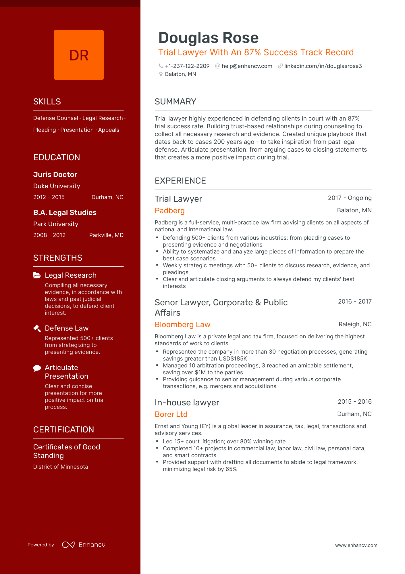 Polished Trial Lawyer Resume Template