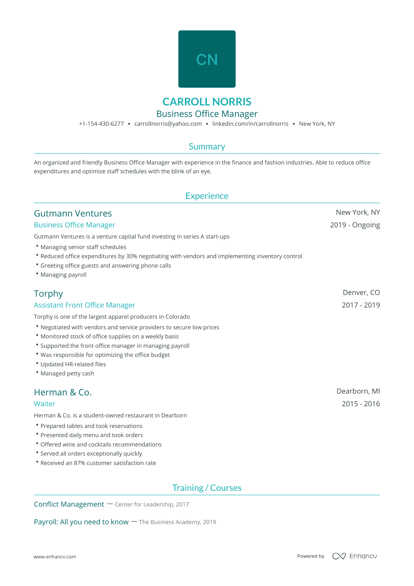 Traditional Business Office Manager Resume Template