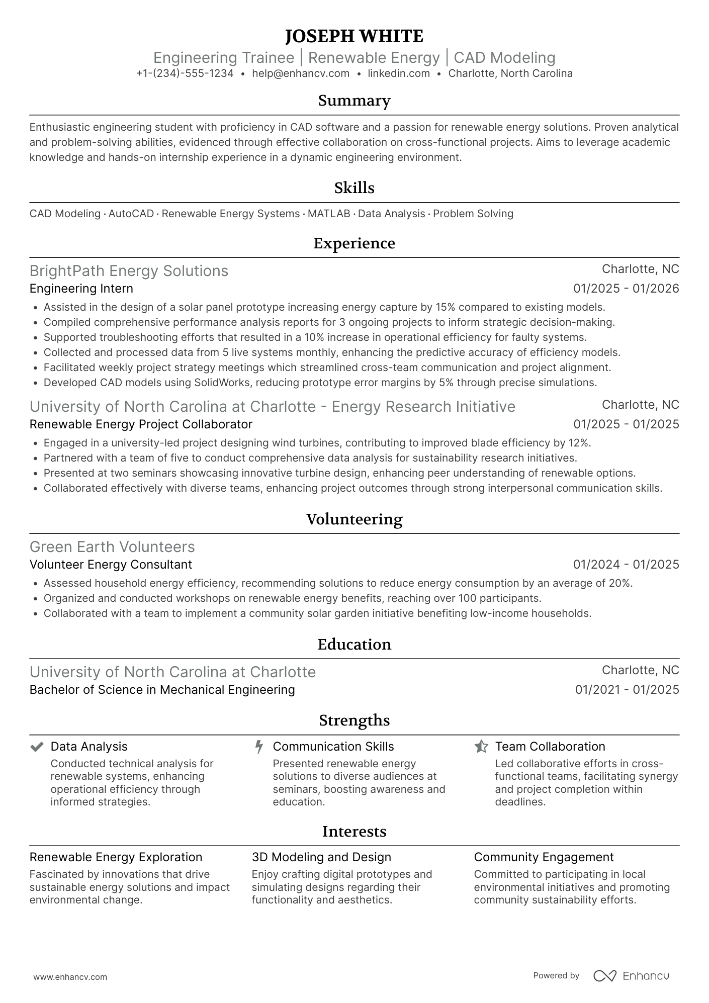 A resume example of a Engineering Student Trainee