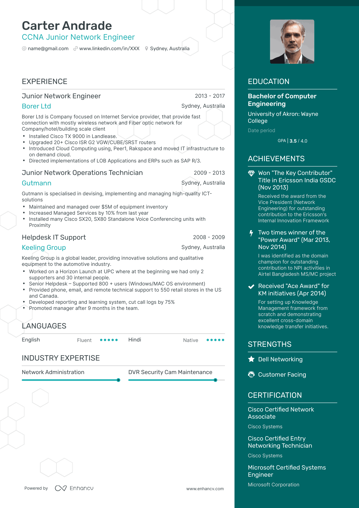 One Page Entry Level Network Engineer Resume Template