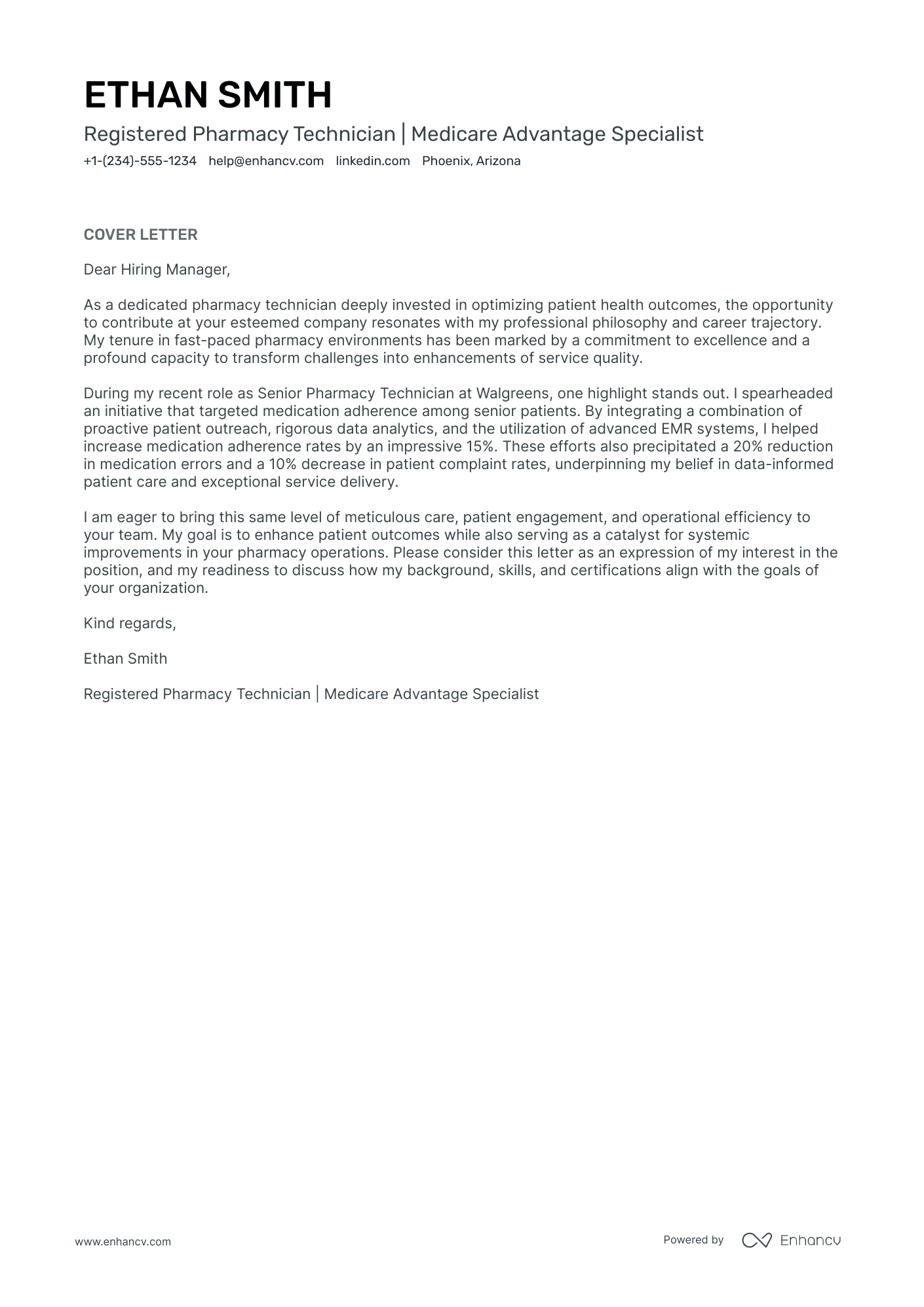 application letter for the post of pharmacy technician