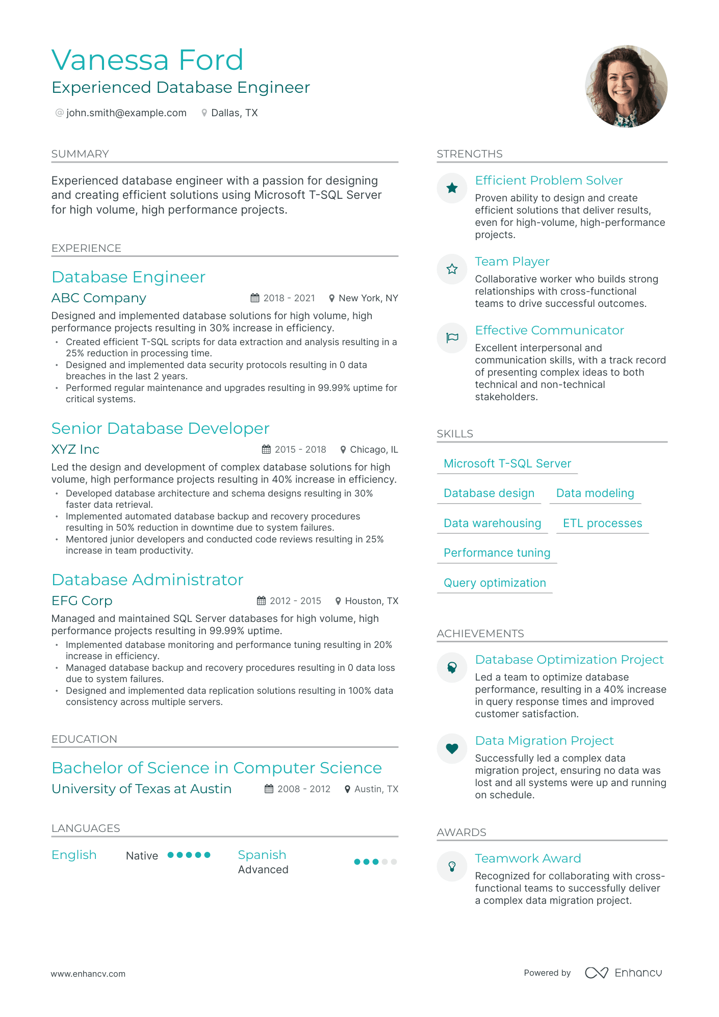 Modern Database Engineer Resume Template