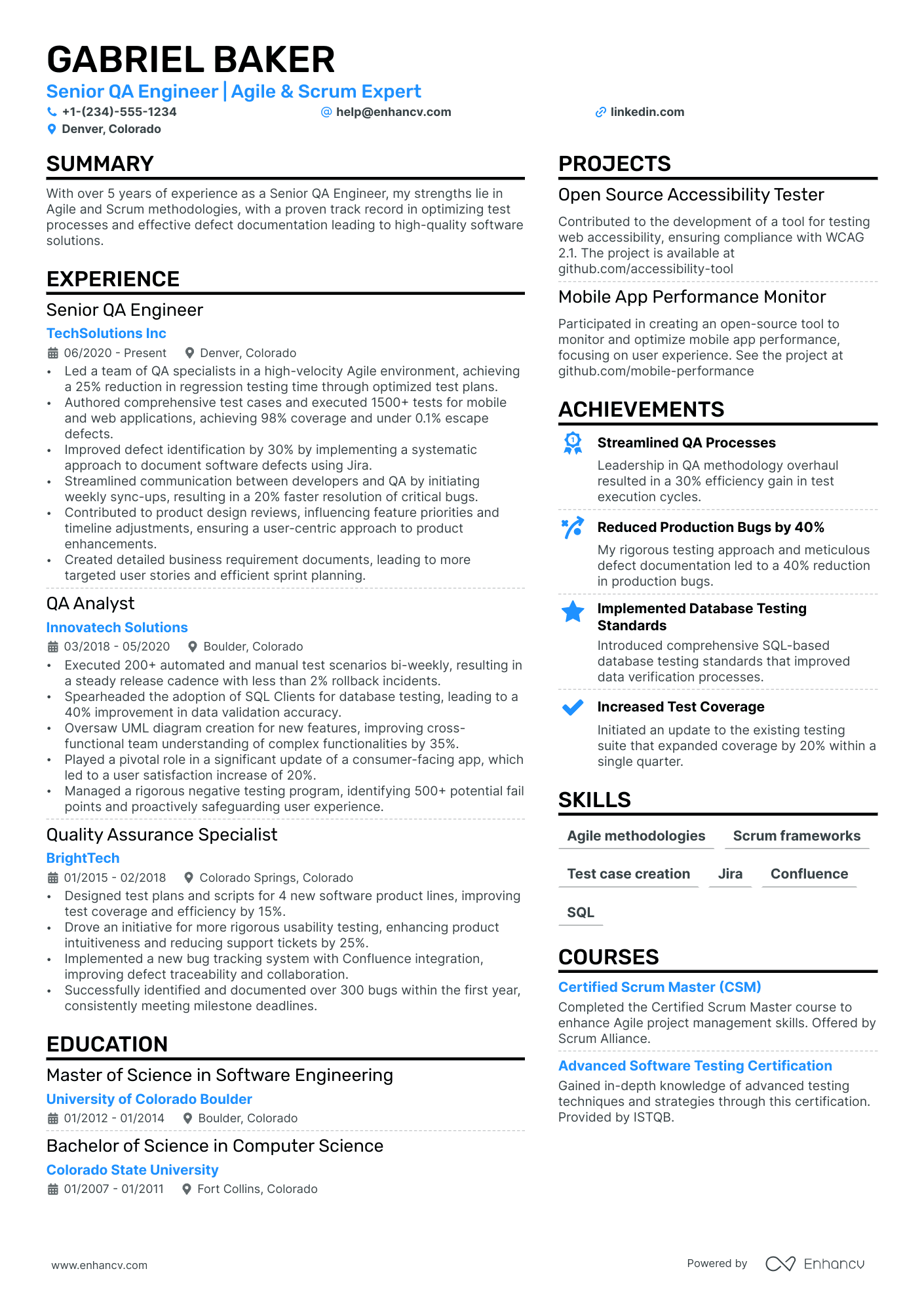 A resume example of a Software QA Engineer