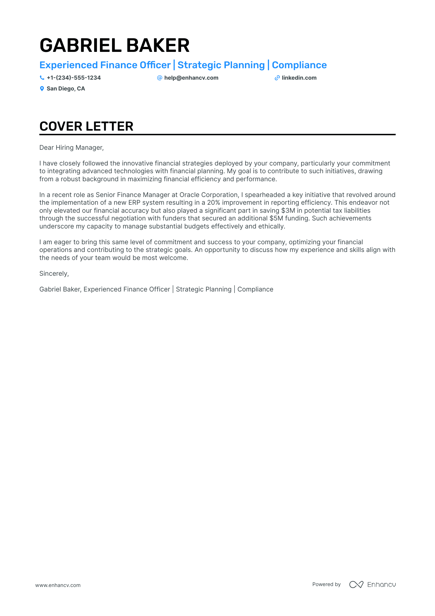 cover letter example for finance job