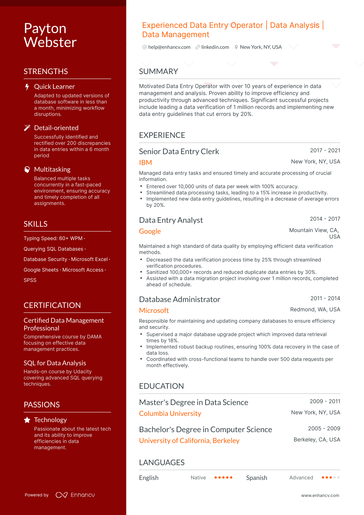 undefined Data Entry Operator Resume Template